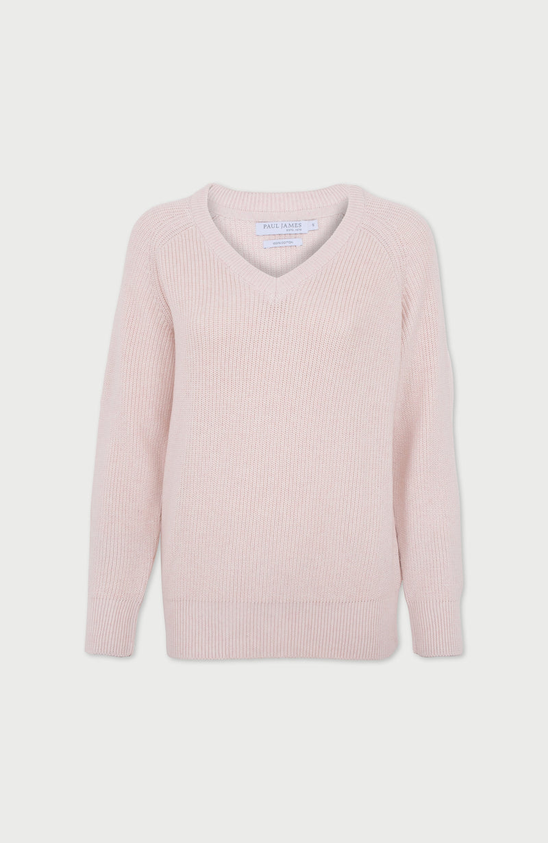 Womens Cotton Ribbed V Neck Jumper