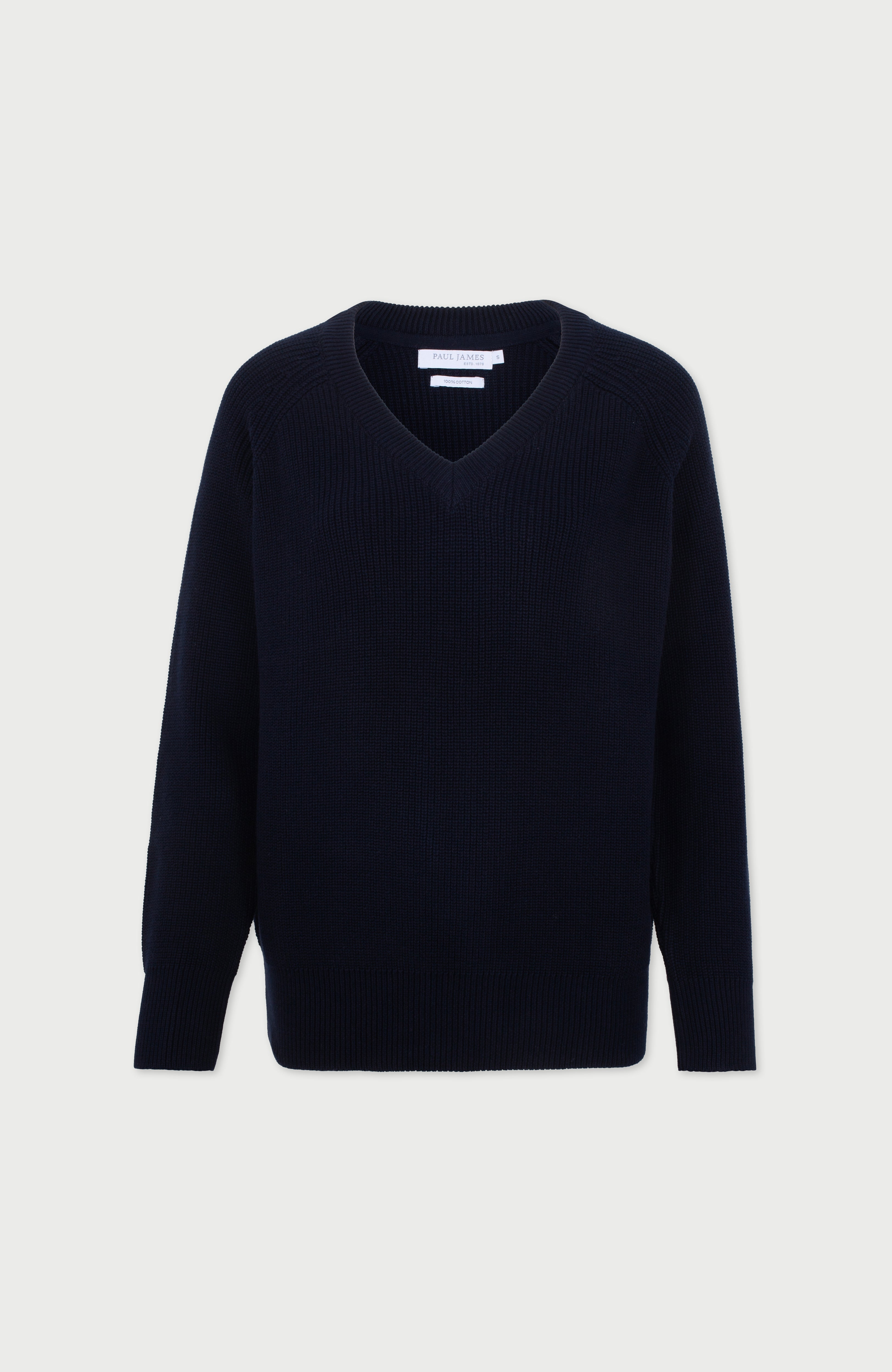 Womens Cotton Ribbed V Neck Jumper