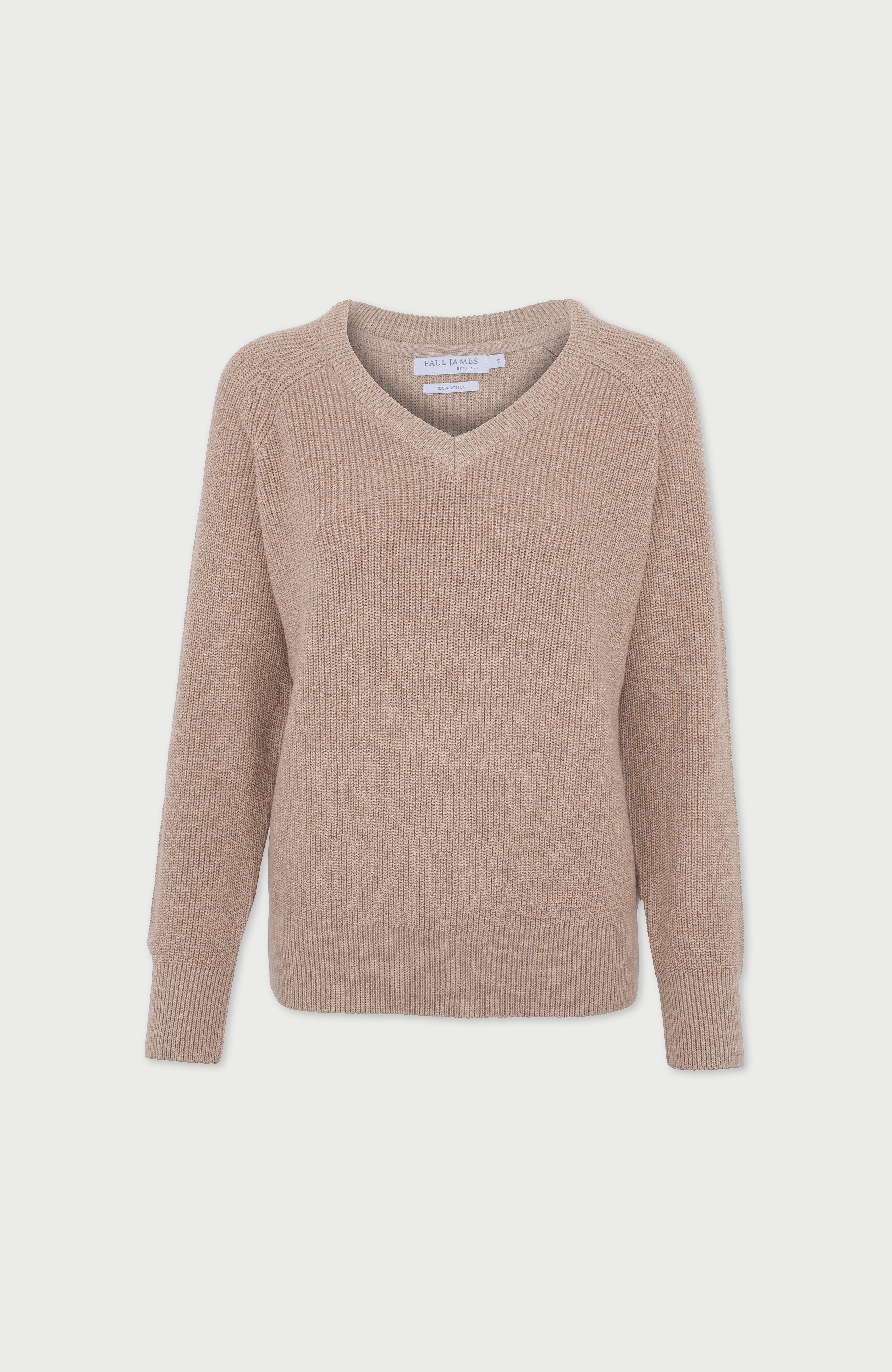 Womens Cotton Ribbed V Neck Jumper