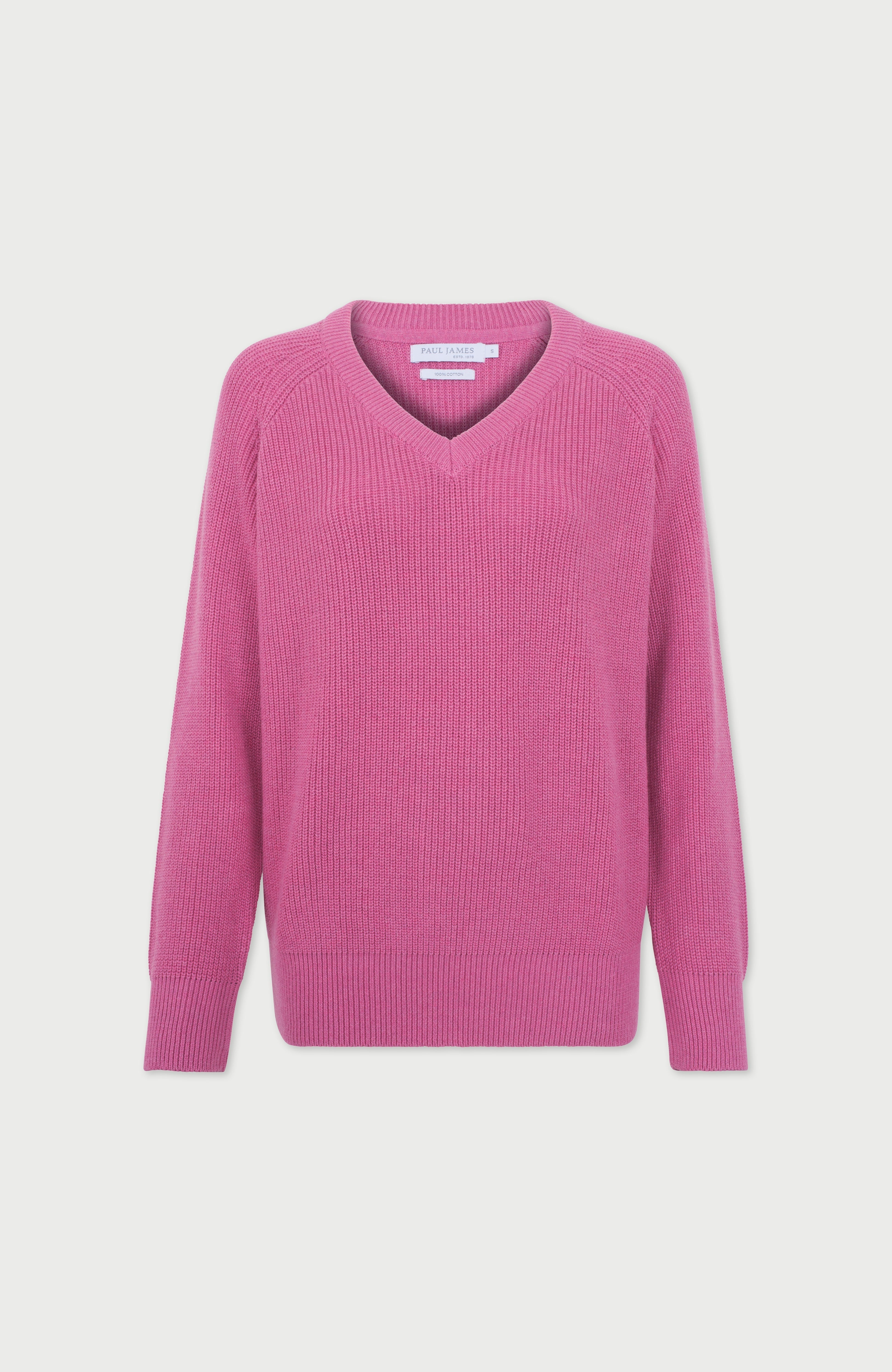 Womens Cotton Ribbed V Neck Jumper