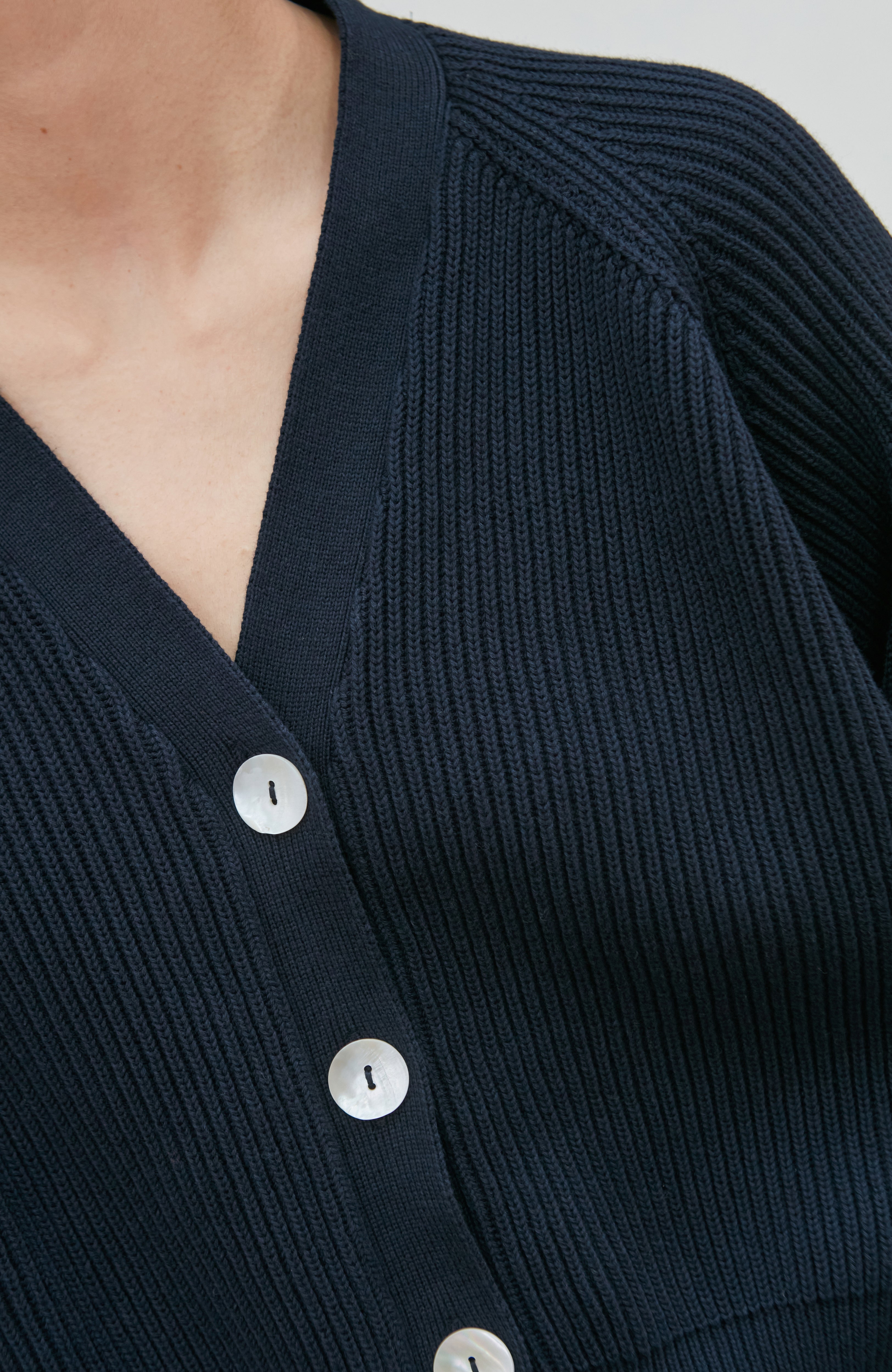 Womens Cotton Oversized V Neck Ribbed Cardigan