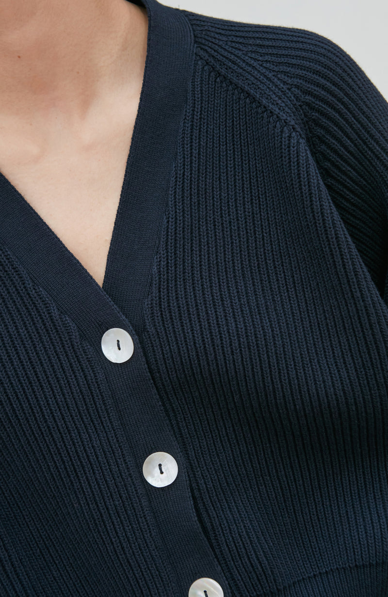 Womens Cotton Oversized V Neck Ribbed Cardigan