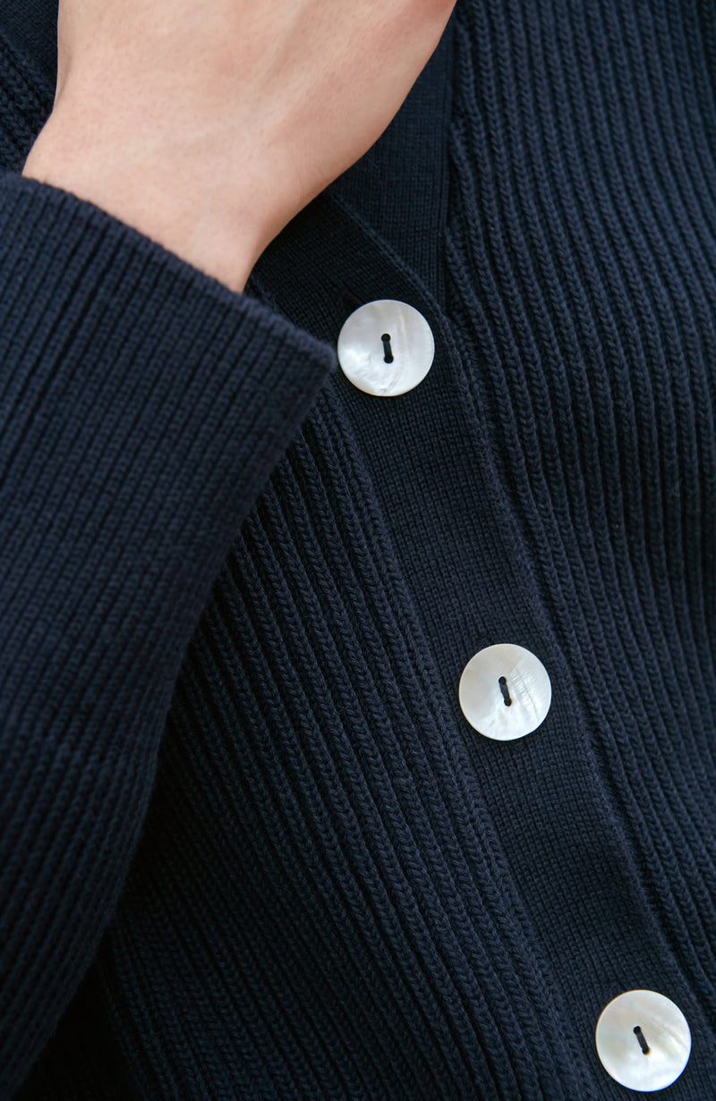 Womens Cotton Oversized V Neck Ribbed Cardigan