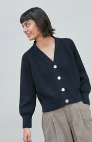 Womens Cotton Oversized V Neck Ribbed Cardigan