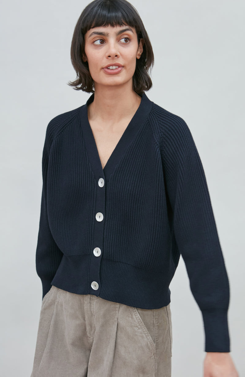 Womens Cotton Oversized V Neck Ribbed Cardigan