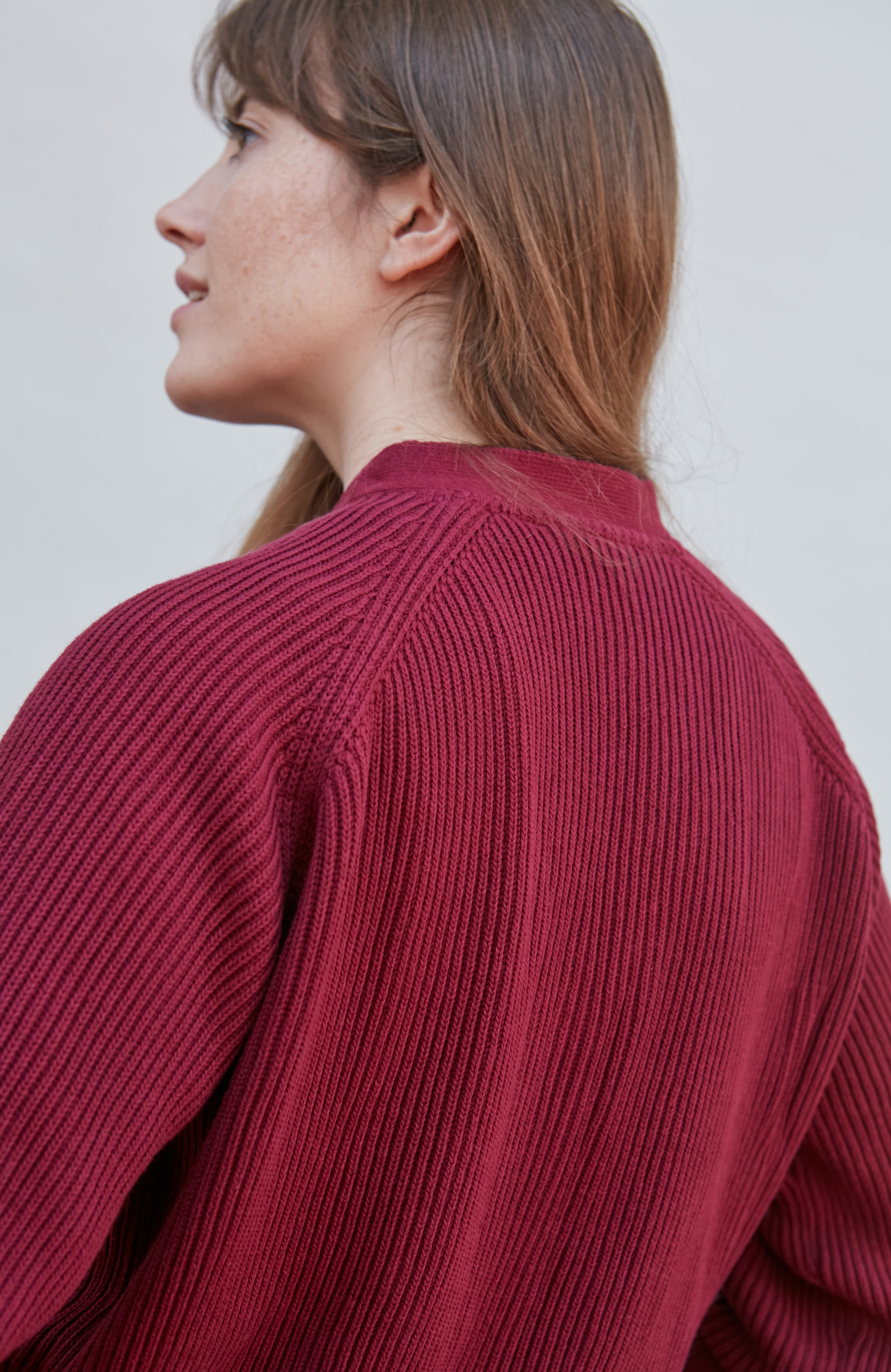 Womens Cotton Oversized V Neck Ribbed Cardigan