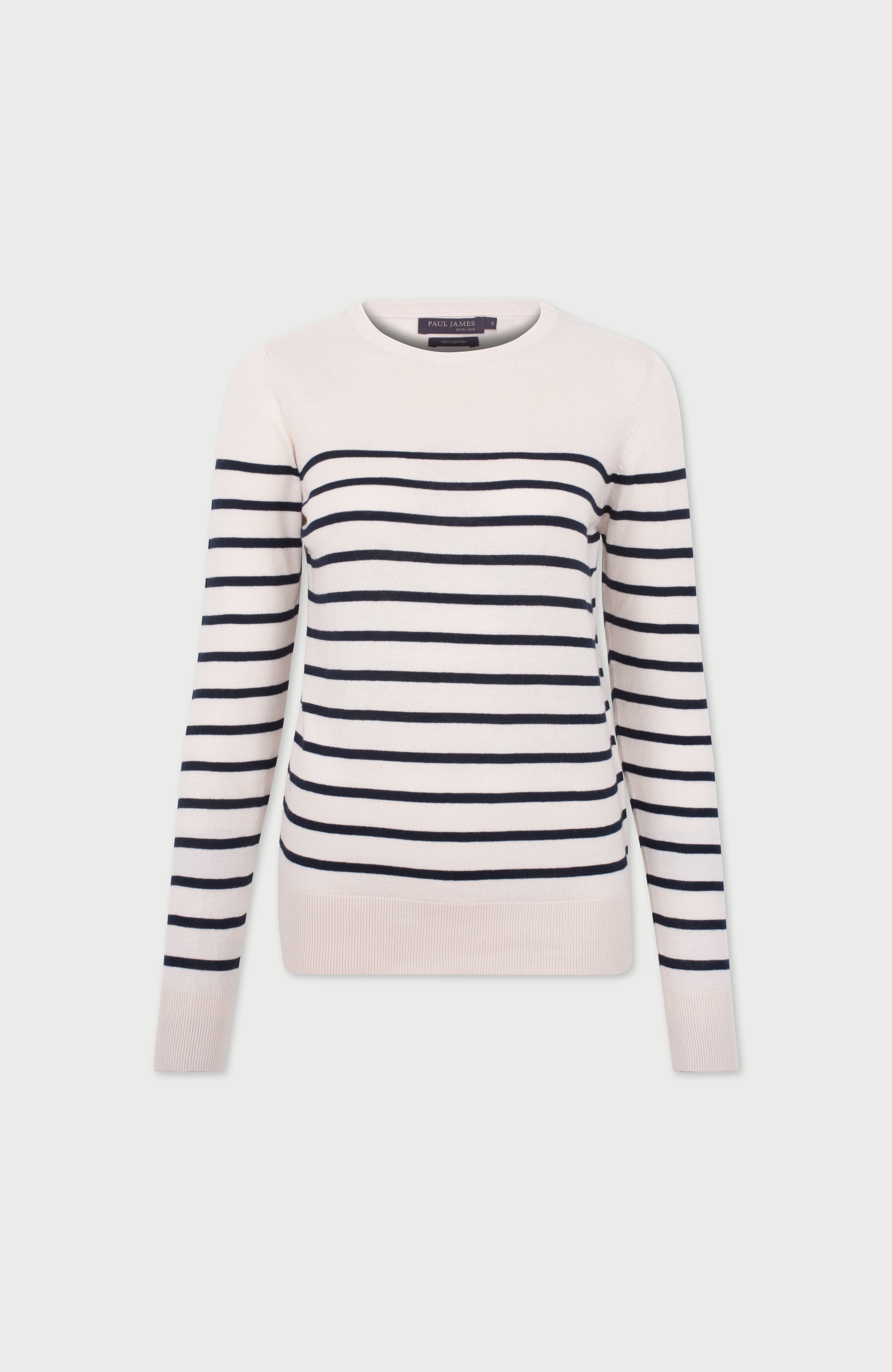 Womens Ultra Fine Cotton Breton Crew Neck Jumper