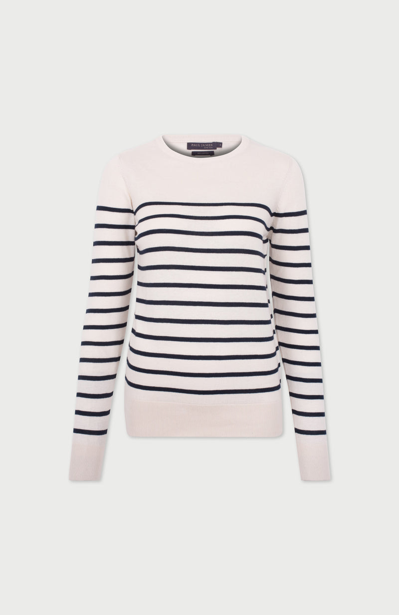 Womens Ultra Fine Cotton Breton Crew Neck Jumper