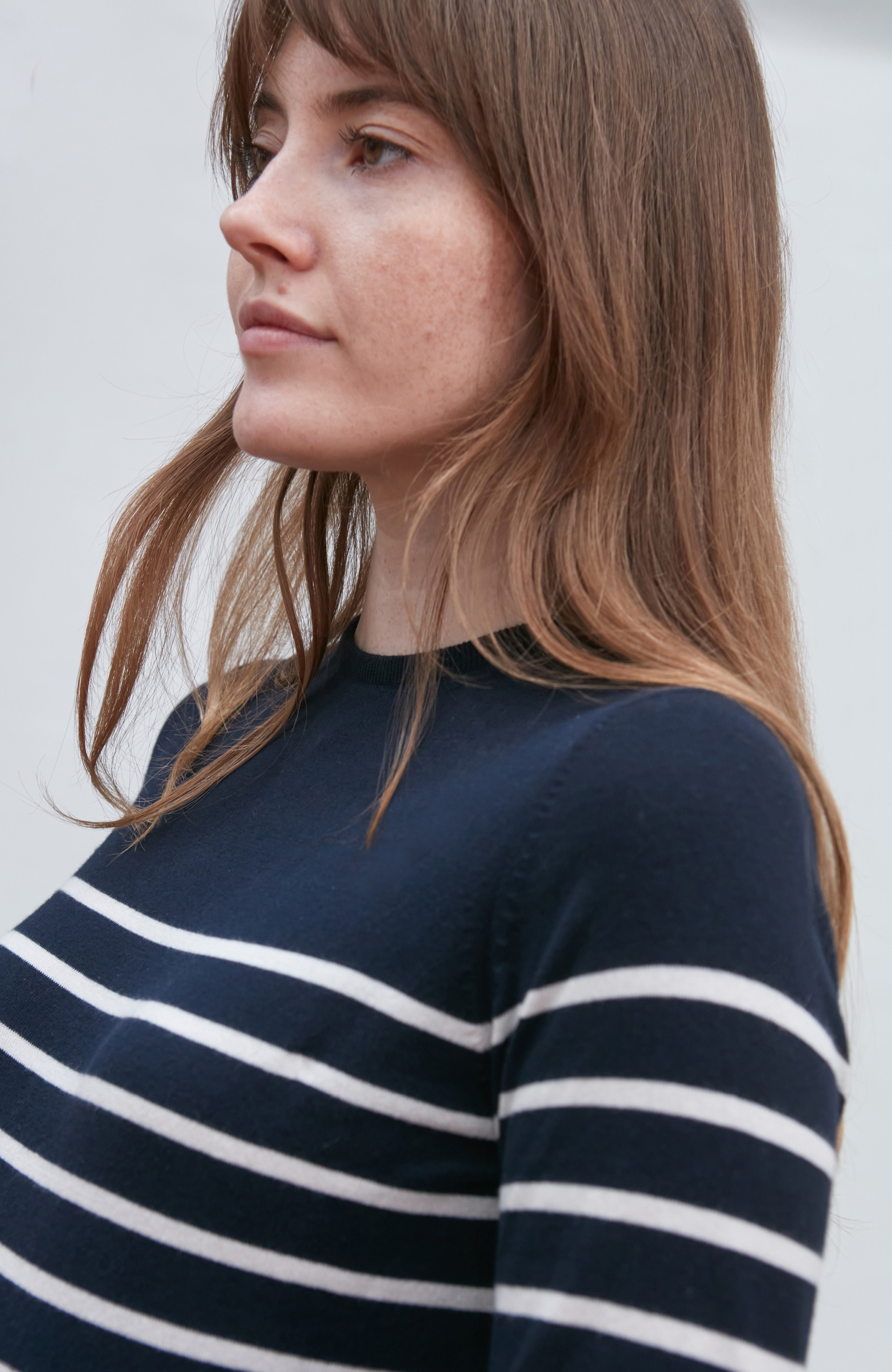Womens Ultra Fine Cotton Breton Crew Neck Jumper