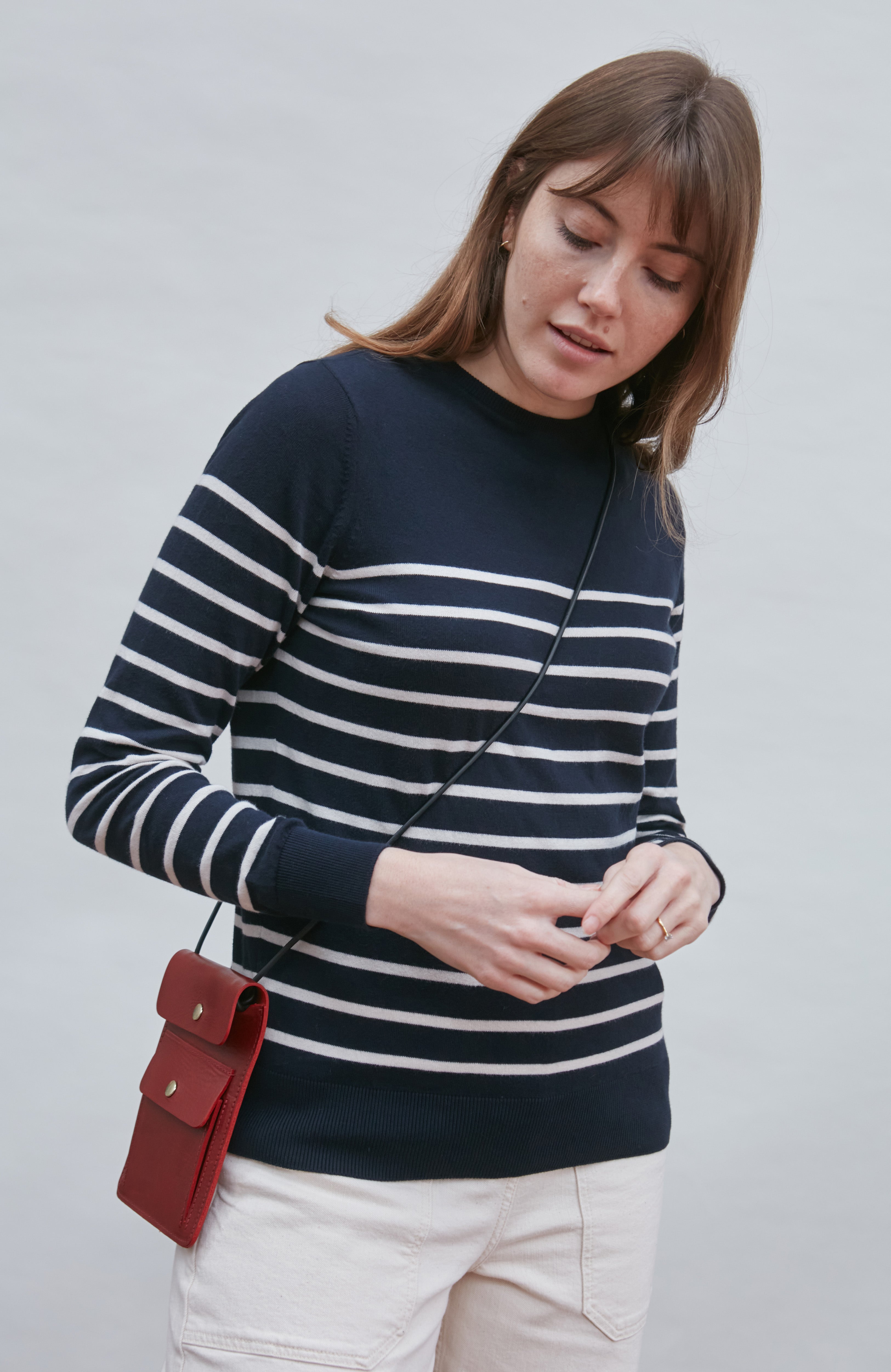 Womens Ultra Fine Cotton Breton Crew Neck Jumper