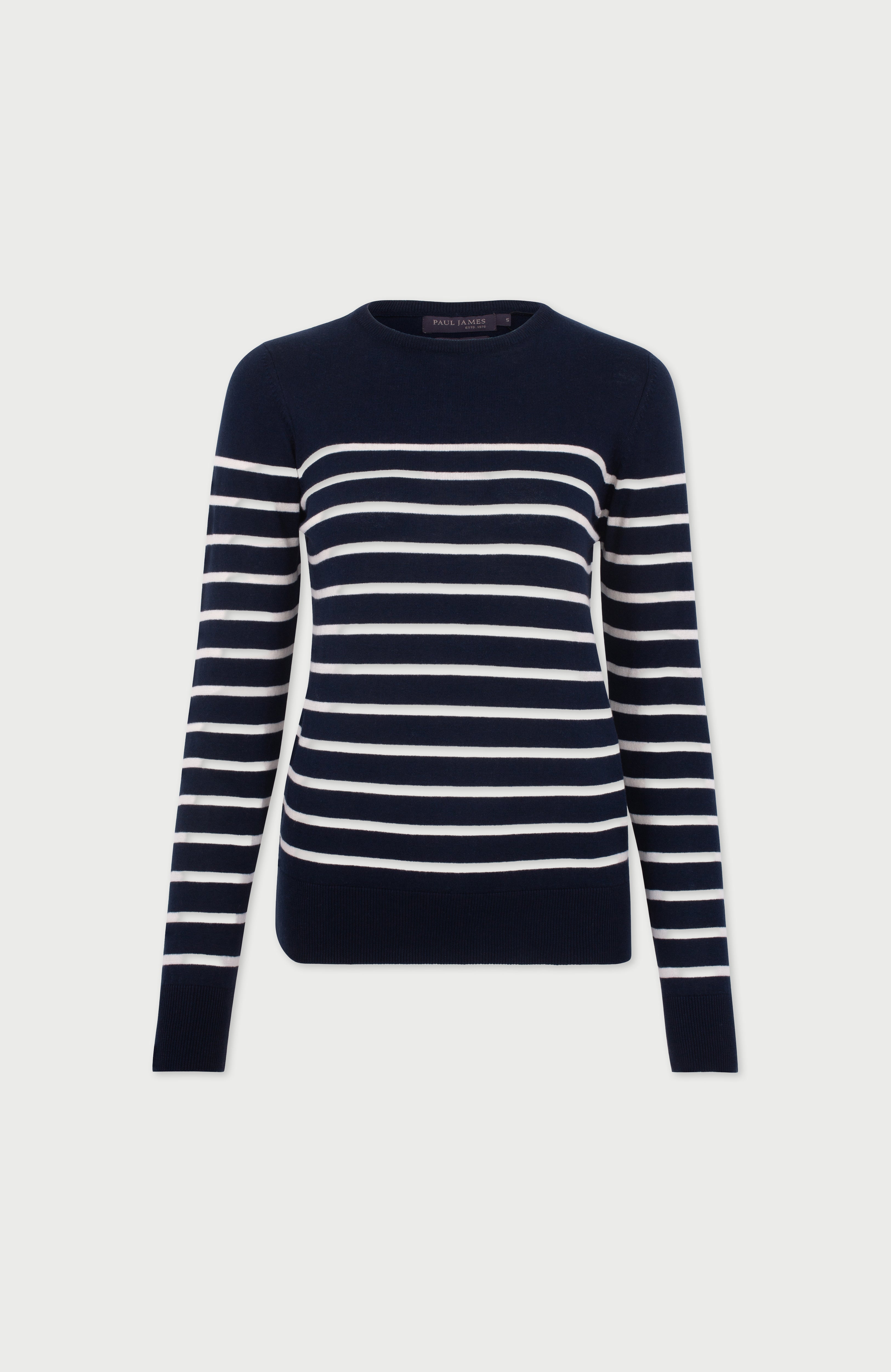 Womens Ultra Fine Cotton Breton Crew Neck Jumper