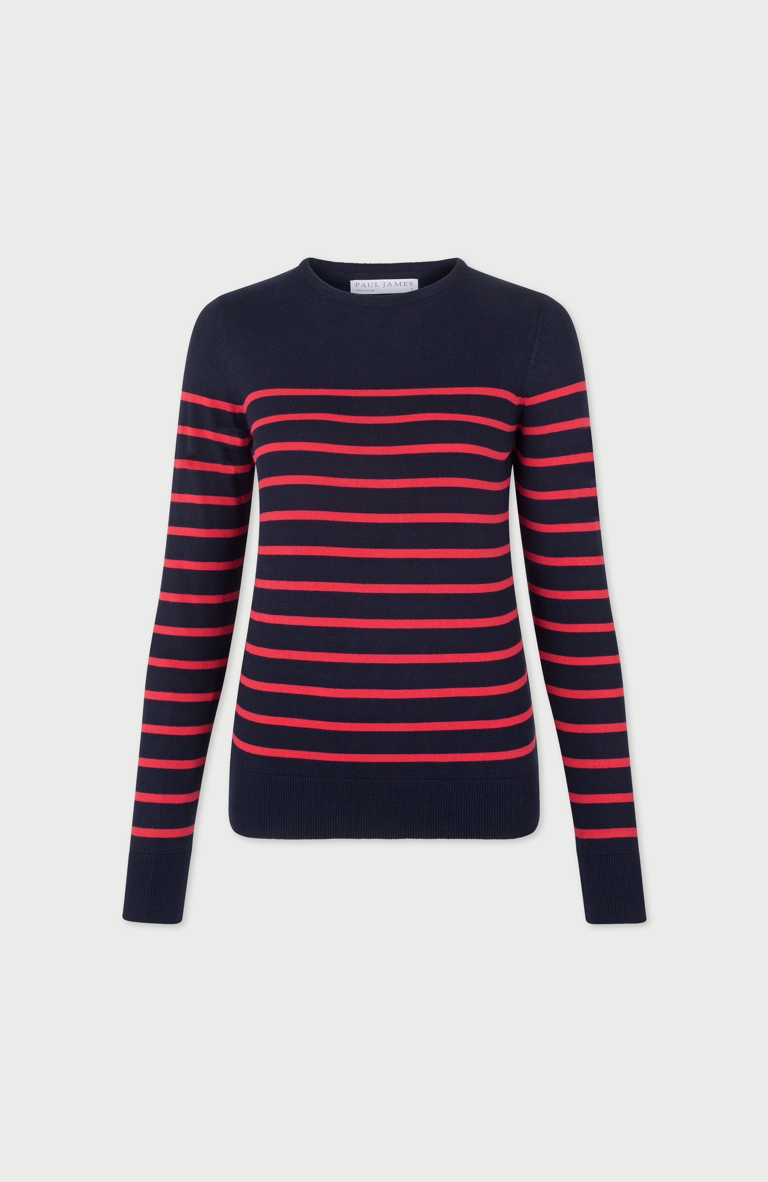 Womens Ultra Fine Cotton Breton Crew Neck Jumper