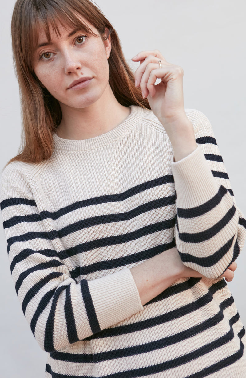 Womens Cotton Ribbed Breton Jumper