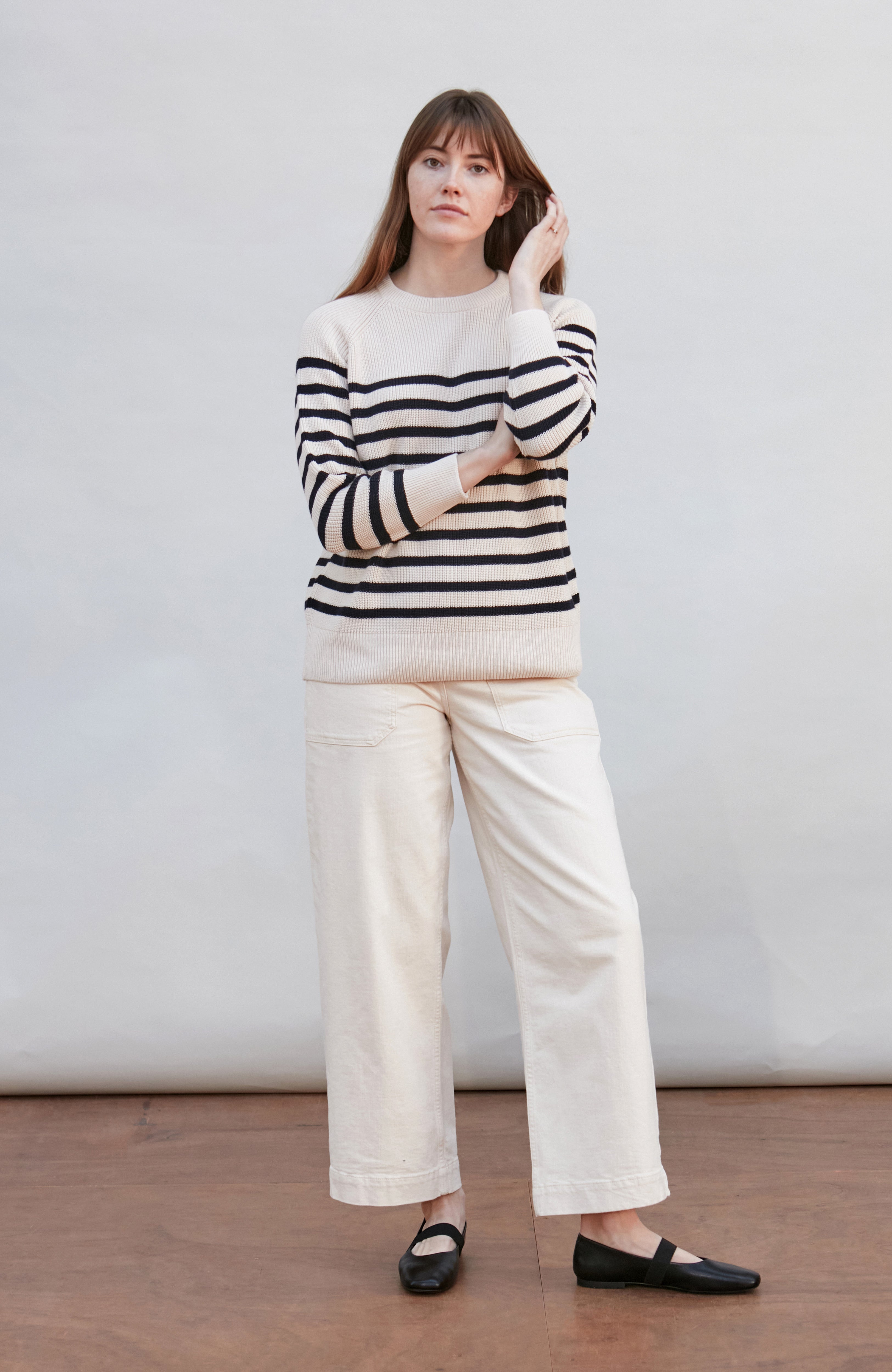 Womens Cotton Ribbed Breton Jumper