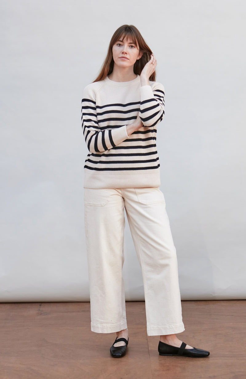 Womens Cotton Ribbed Breton Jumper