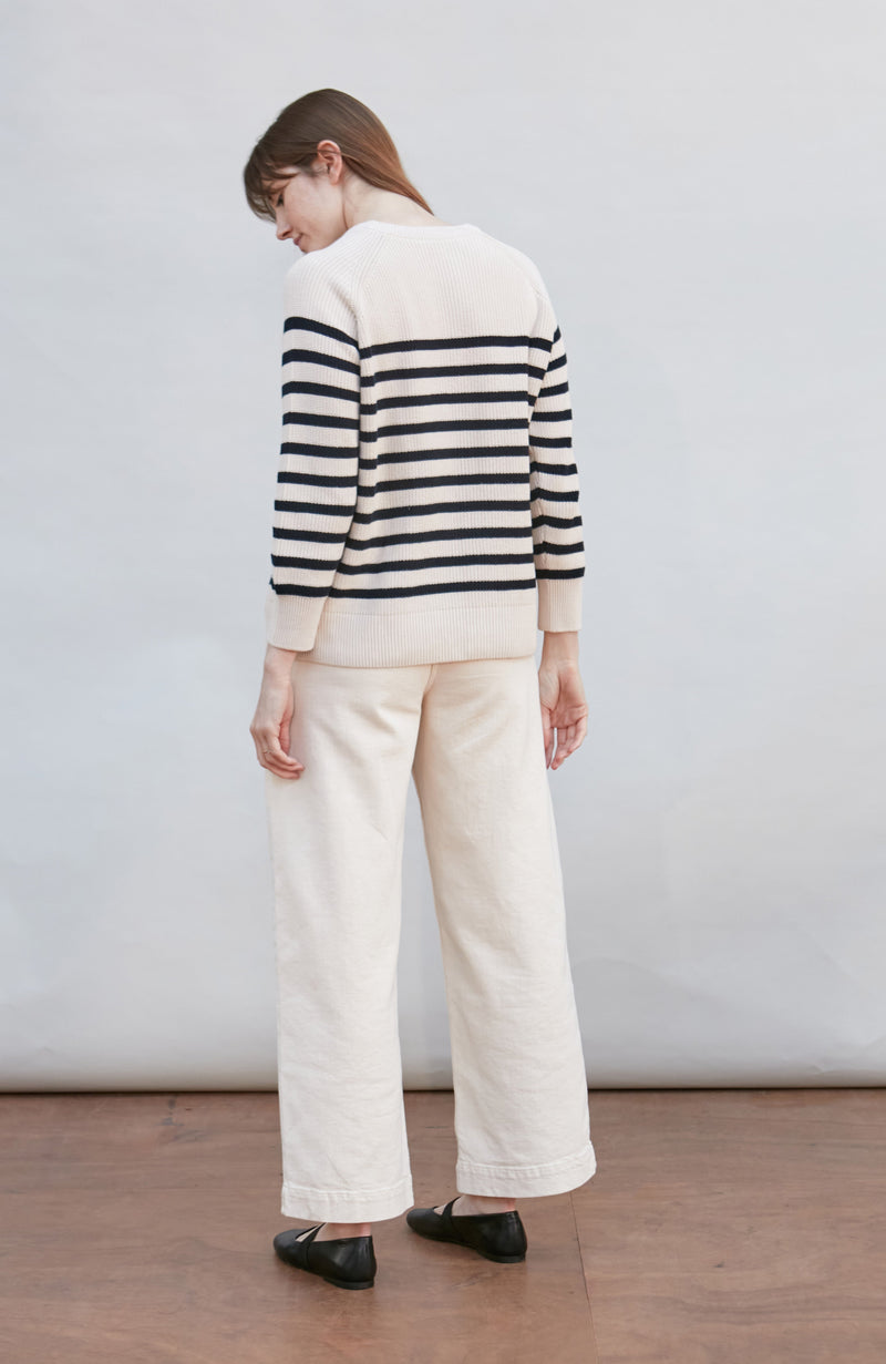 Womens Cotton Ribbed Breton Jumper