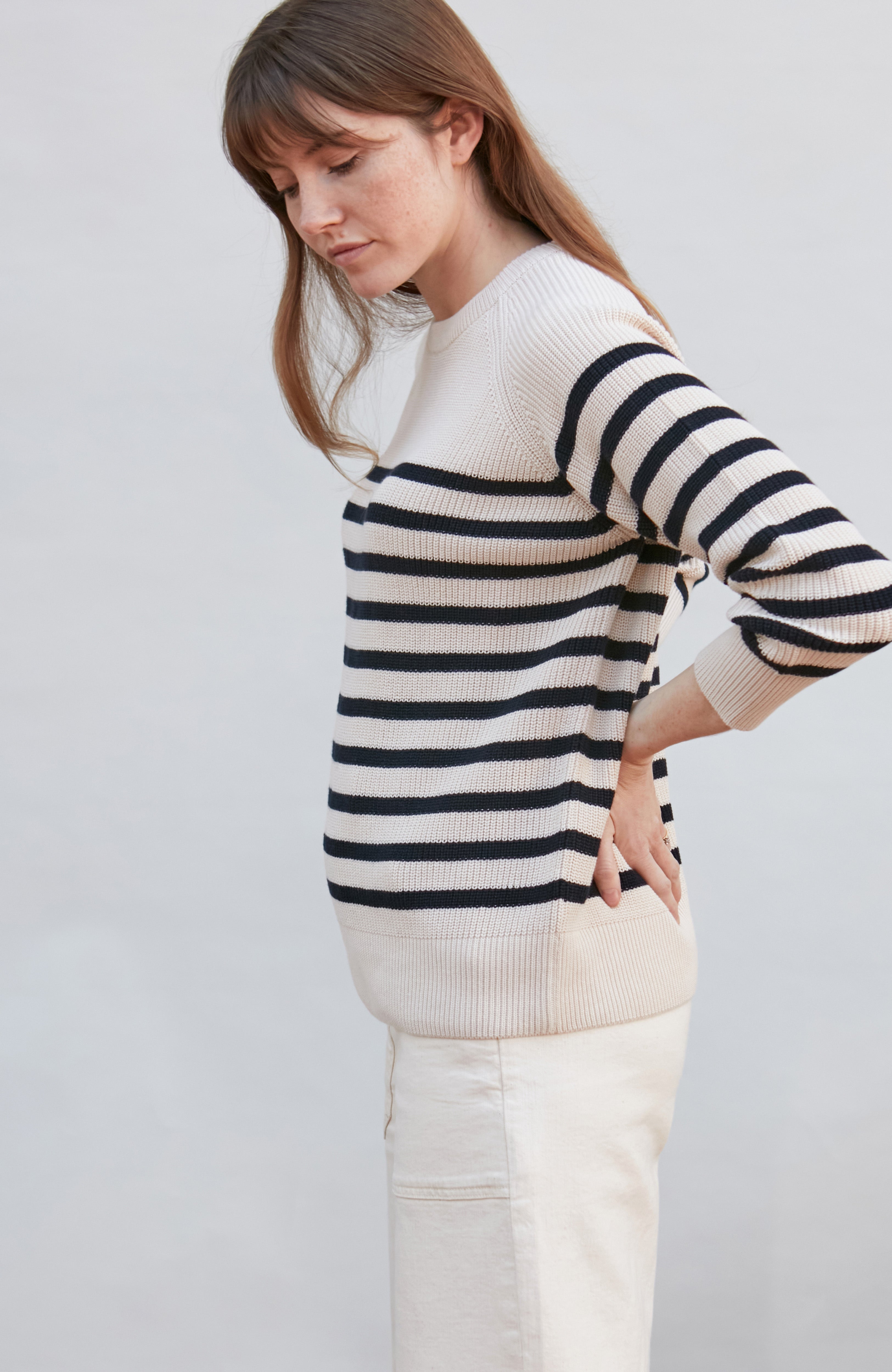 Womens Cotton Ribbed Breton Jumper