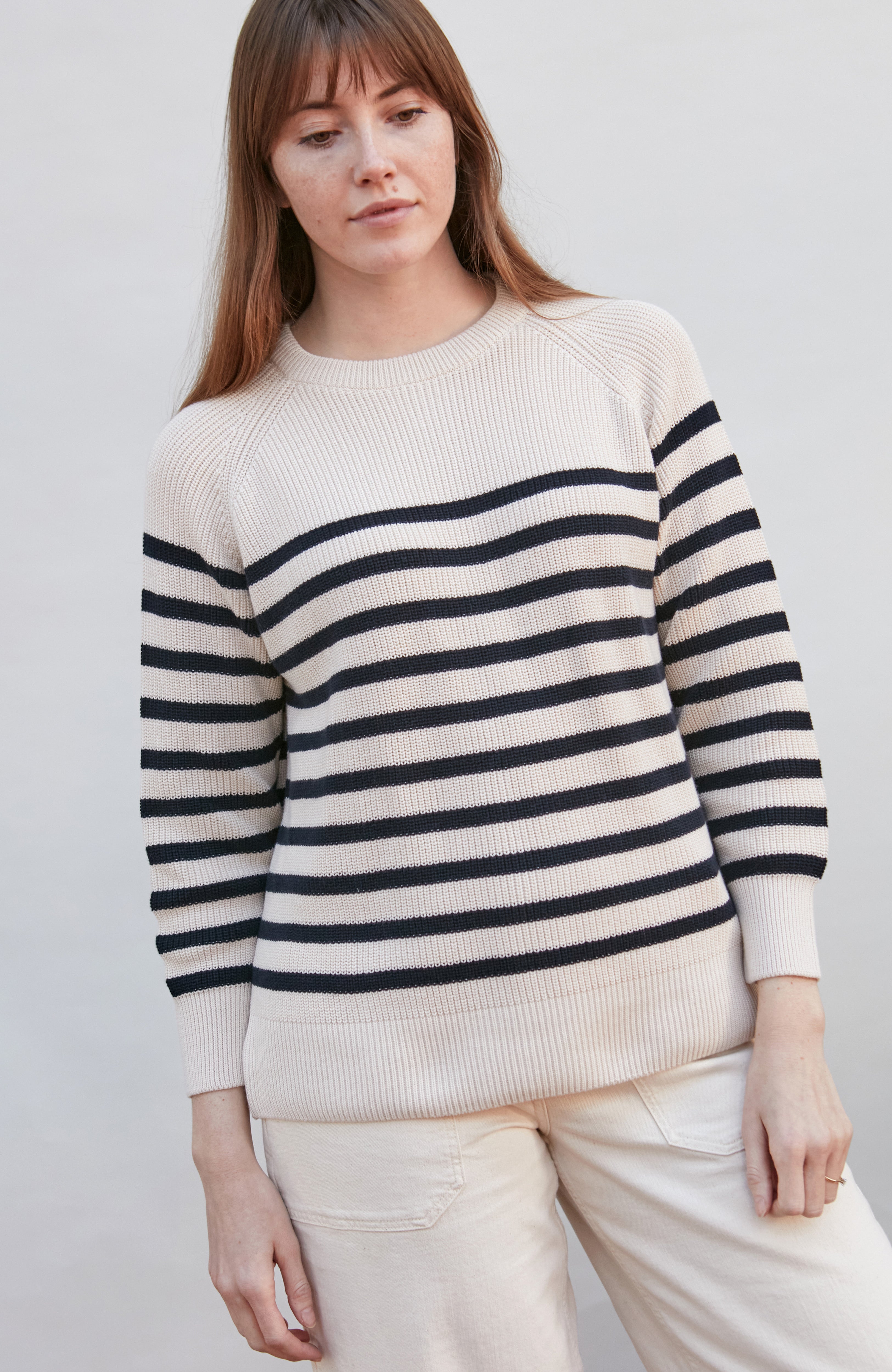 Womens Cotton Ribbed Breton Jumper