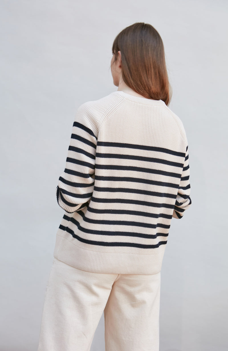 Womens Cotton Ribbed Breton Jumper