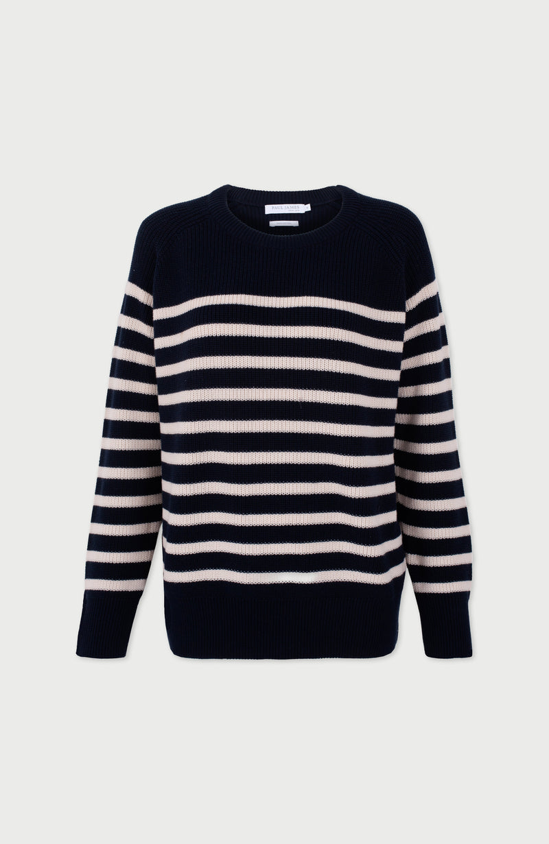 Womens Cotton Ribbed Breton Jumper