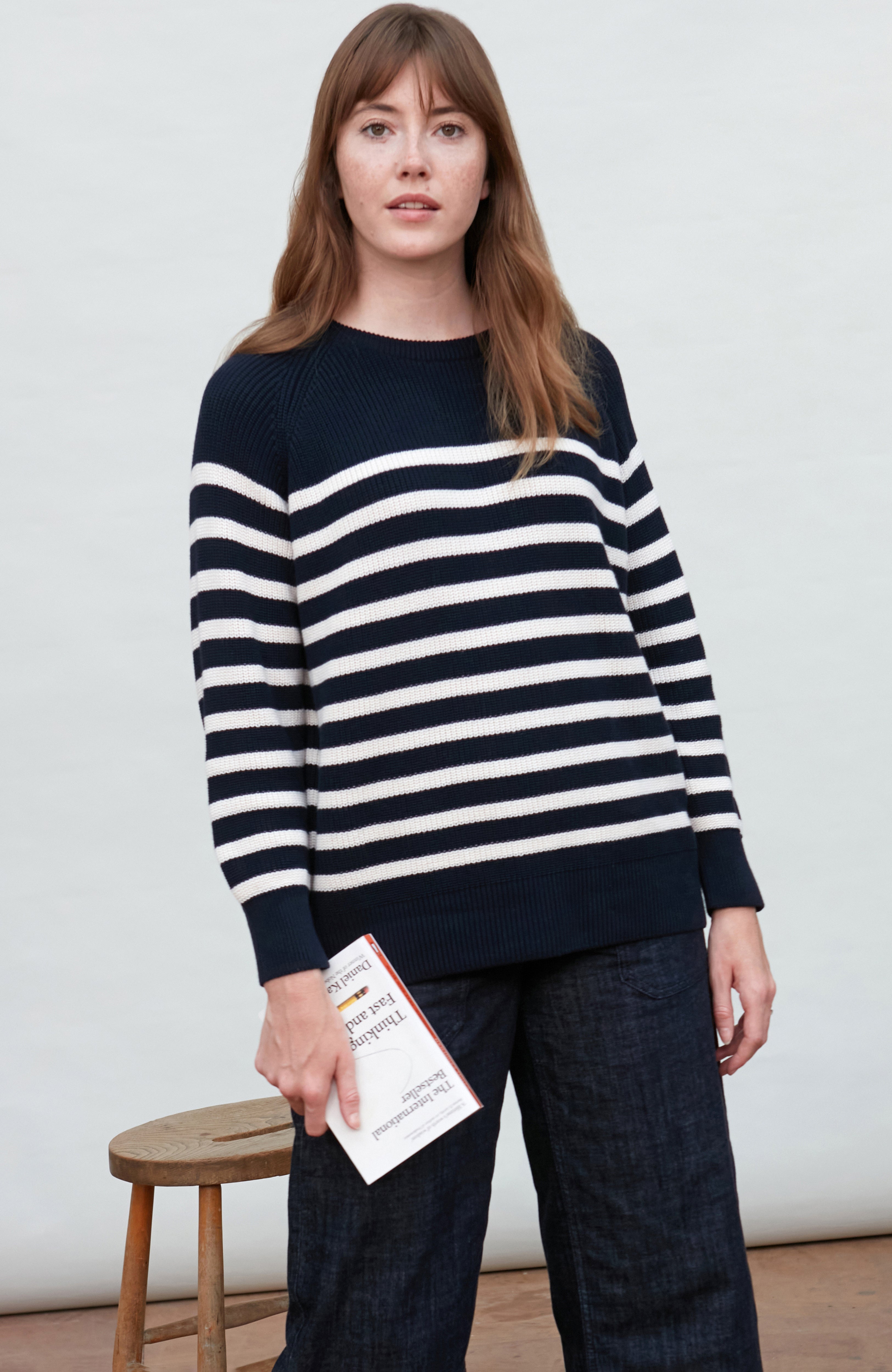 Womens Cotton Ribbed Breton Jumper