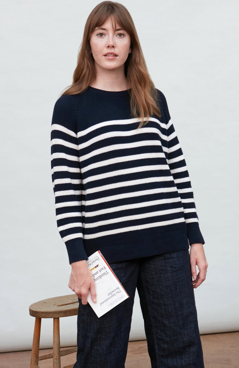 Womens Cotton Ribbed Breton Jumper