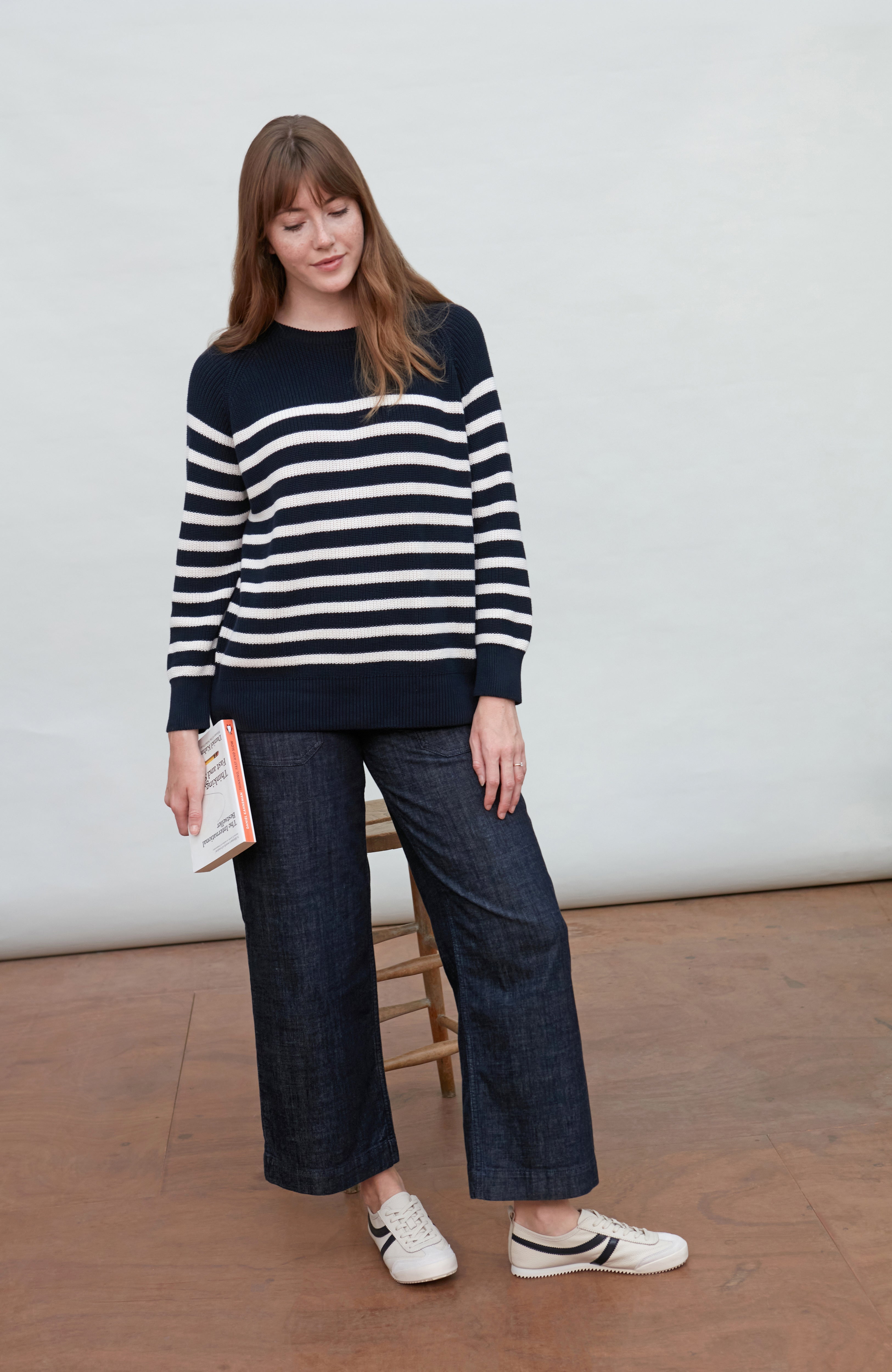 Womens Cotton Ribbed Breton Jumper