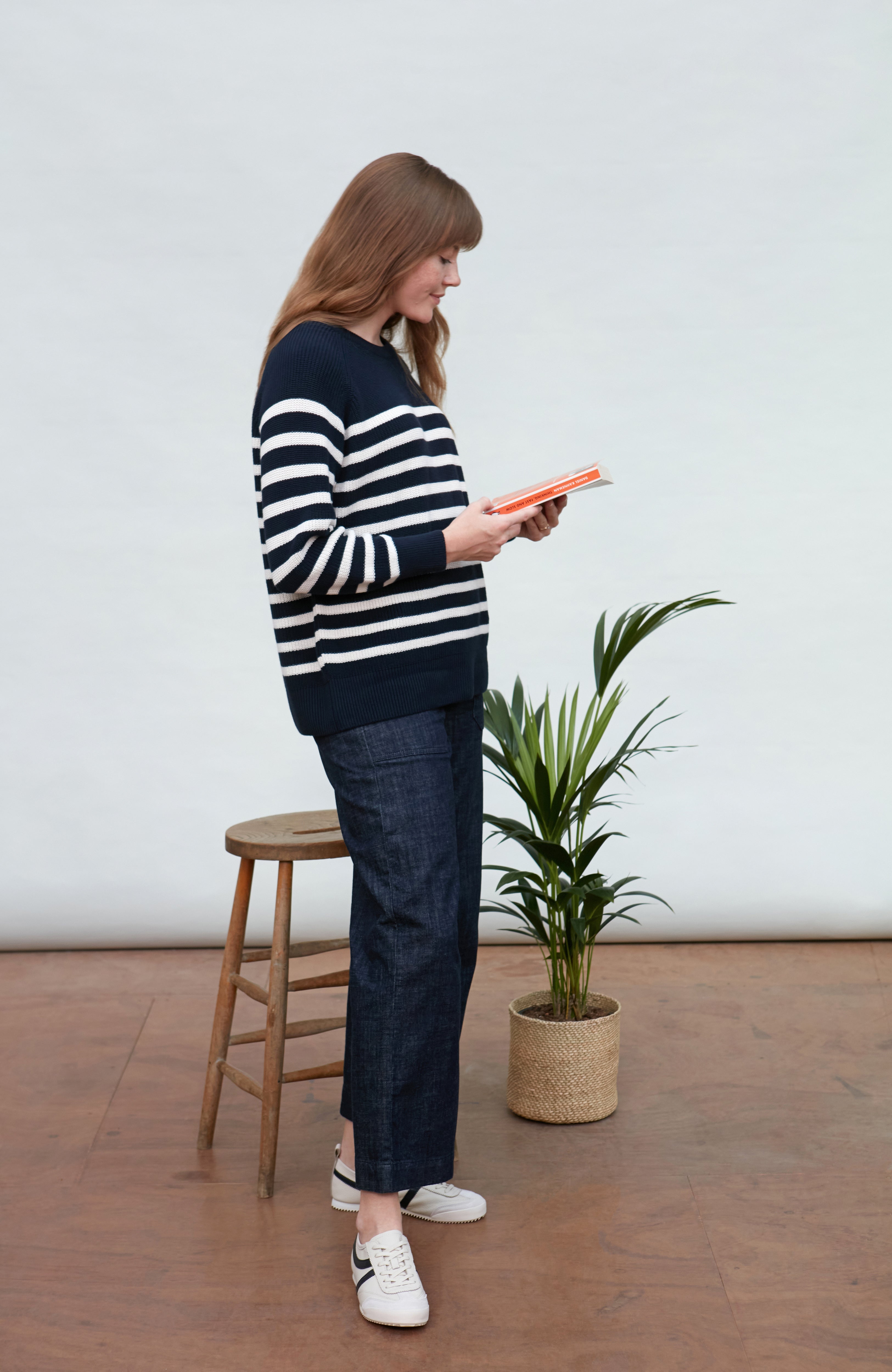 Womens Cotton Ribbed Breton Jumper