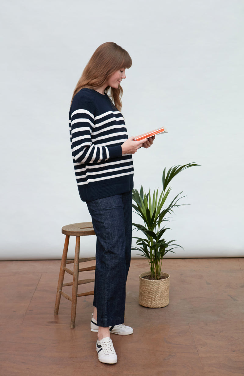 Womens Cotton Ribbed Breton Jumper