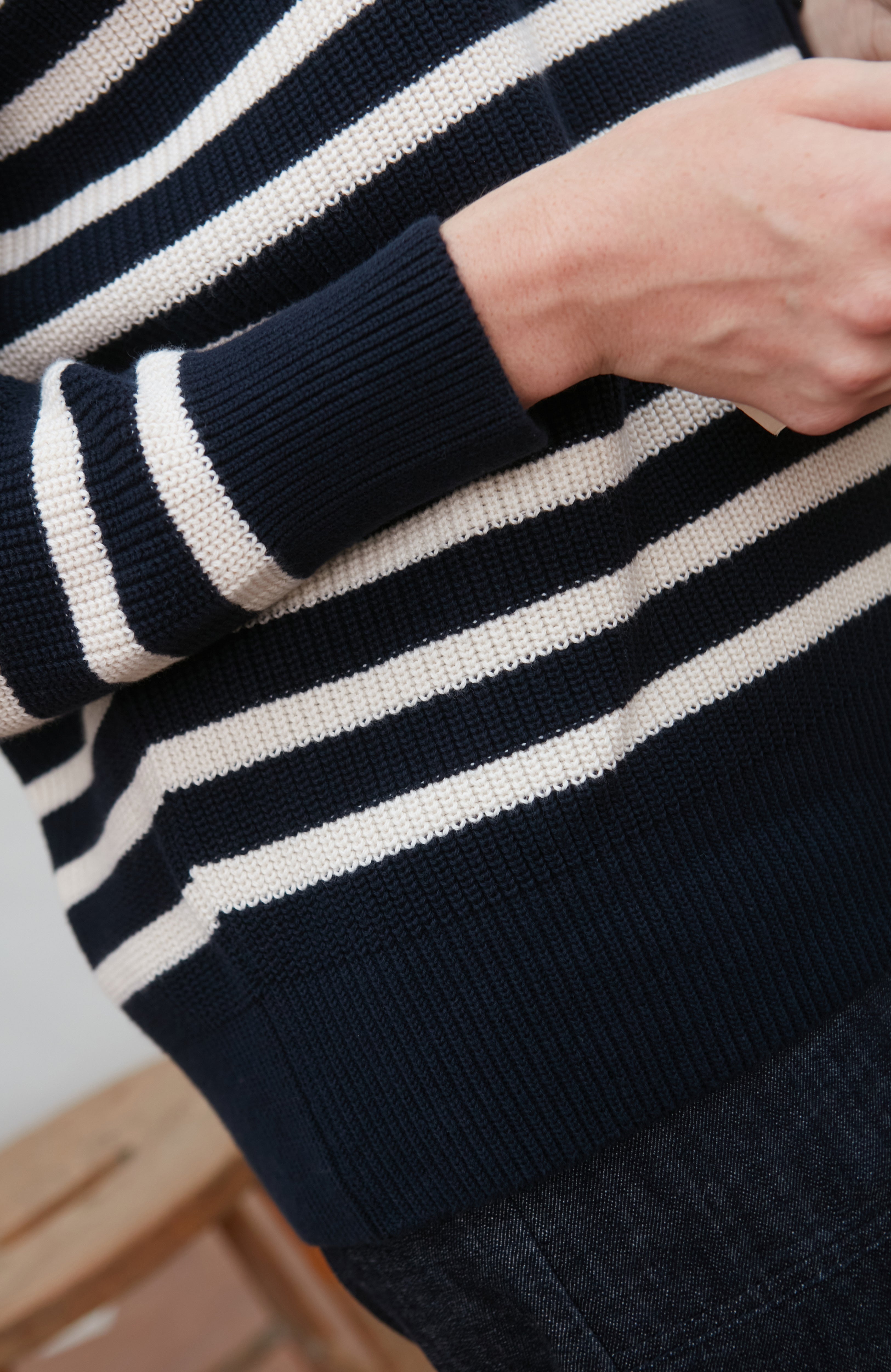 Womens Cotton Ribbed Breton Jumper