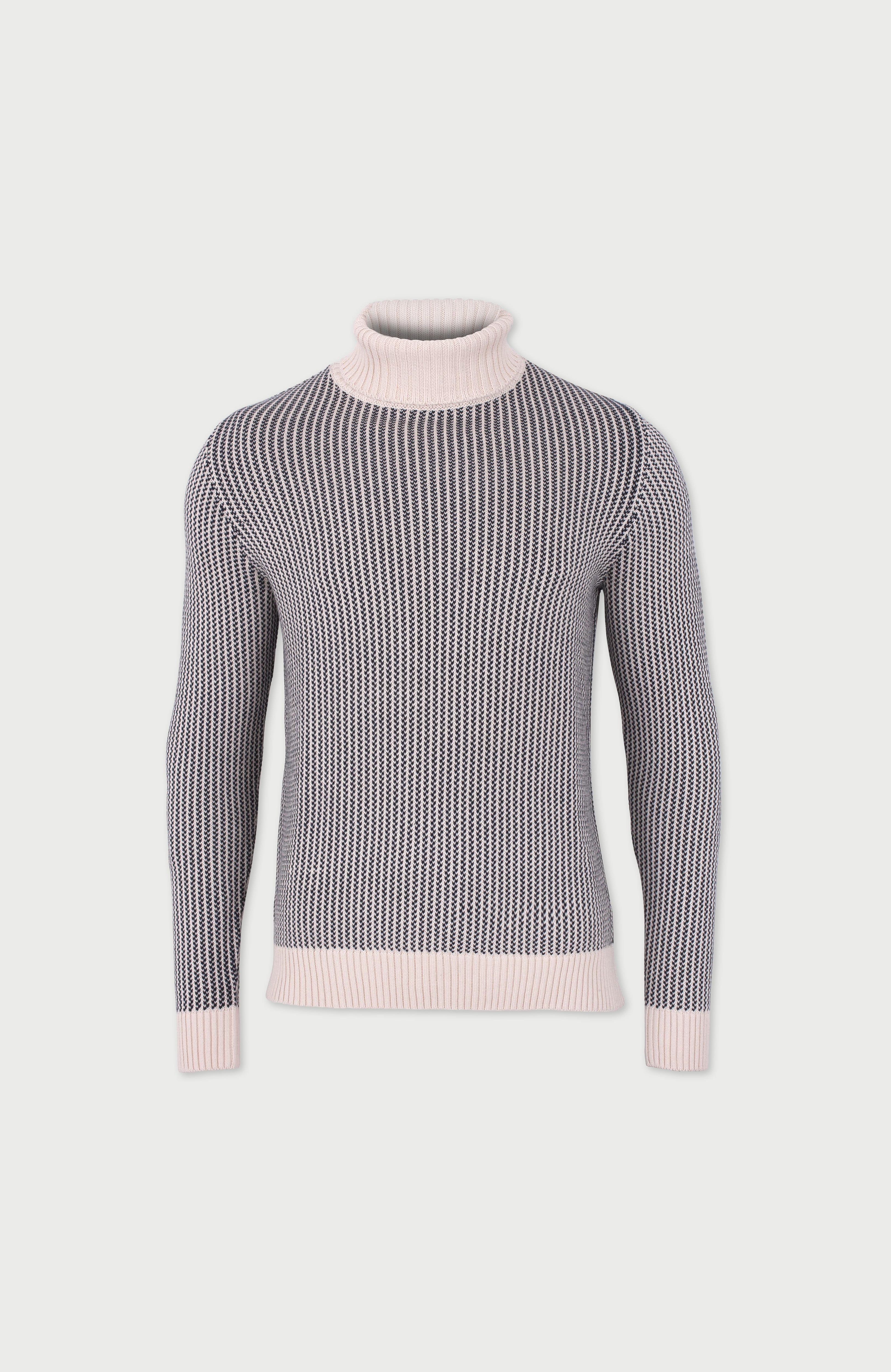 Mens Cotton Fisherman Tuck Stitch Roll Neck Jumper
