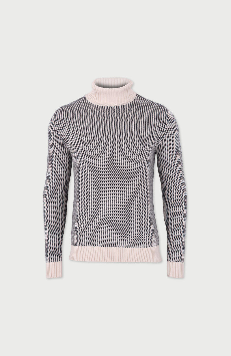 Mens Cotton Fisherman Tuck Stitch Roll Neck Jumper