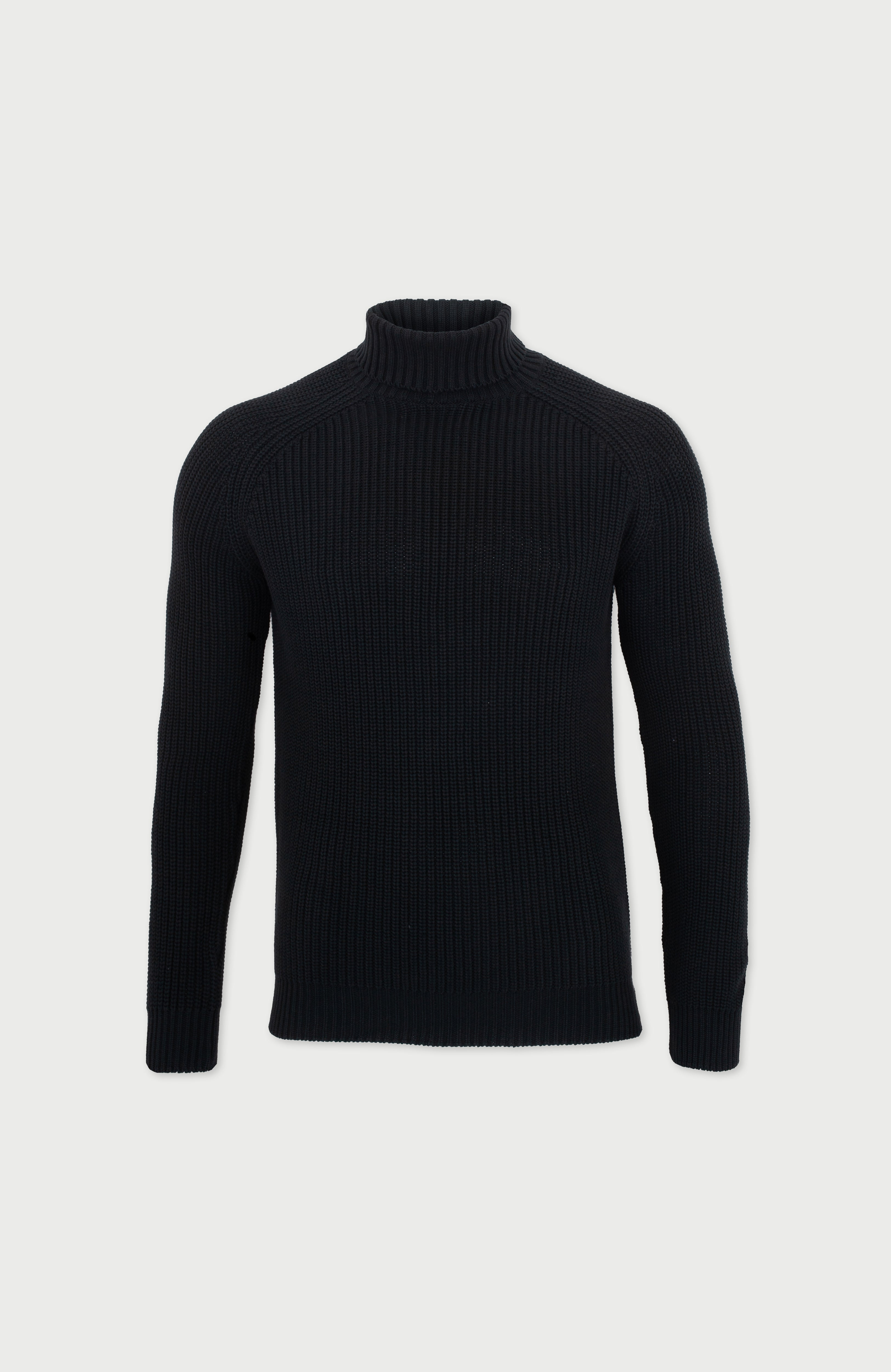 Mens Midweight Cotton Fisherman Rib Knit Roll Neck Jumper