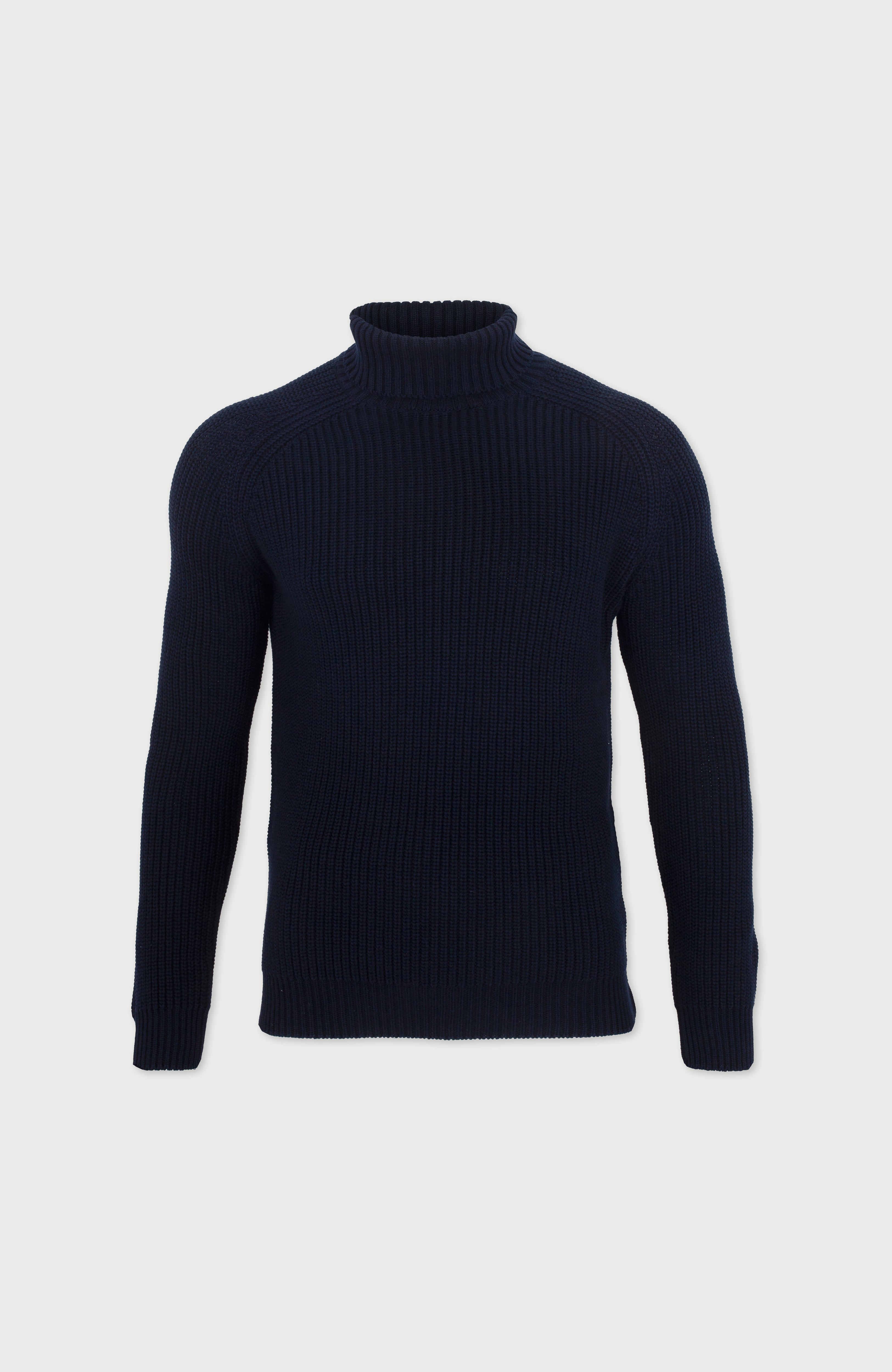 Mens Midweight Cotton Fisherman Rib Knit Roll Neck Jumper