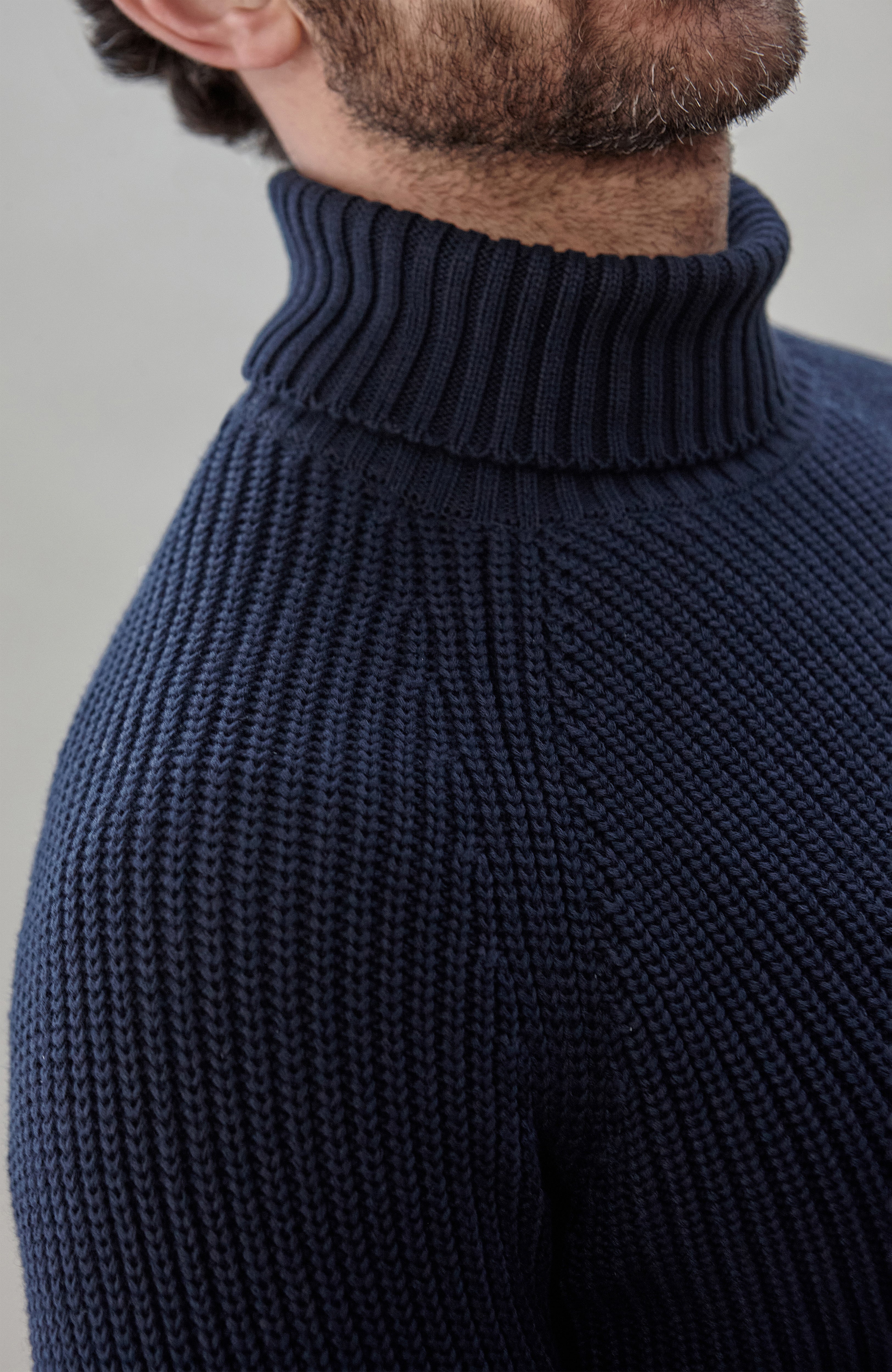 Mens Midweight Cotton Fisherman Rib Knit Roll Neck Jumper