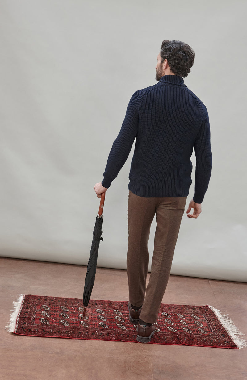 Mens Midweight Cotton Fisherman Rib Knit Roll Neck Jumper