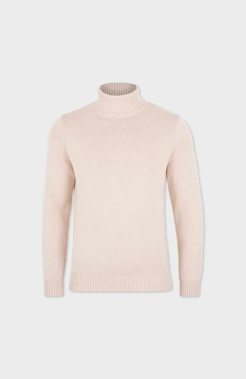 Mens Midweight Cotton Fitted Submariner Roll Neck Jumper