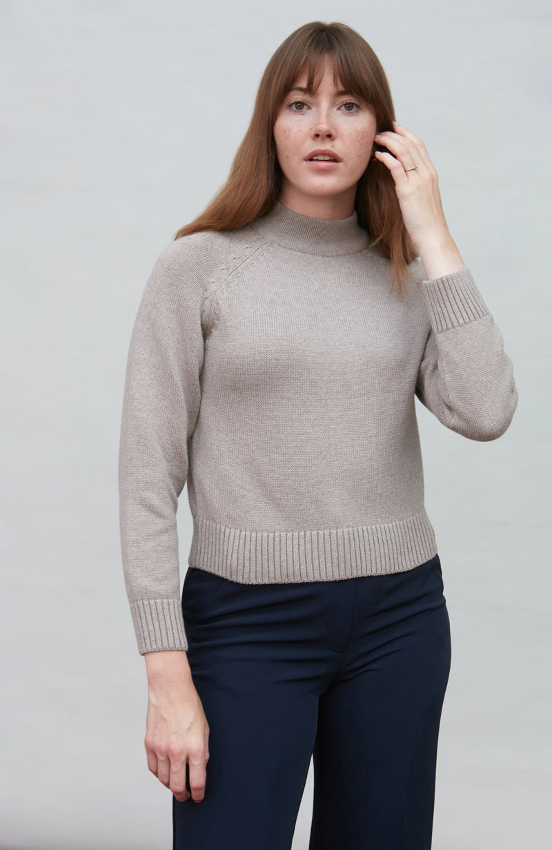 Womens Midweight Cotton Turtleneck Raglan Sleeve Jumper