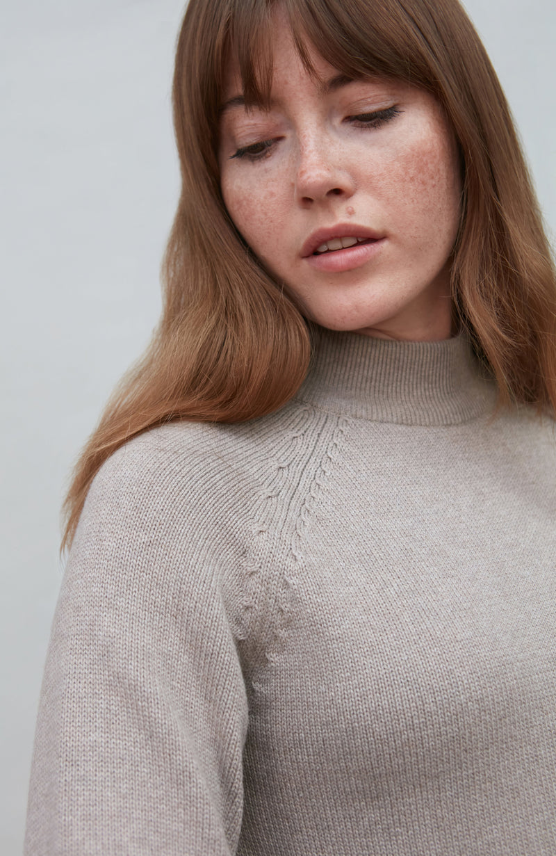 Womens Midweight Cotton Turtleneck Raglan Sleeve Jumper