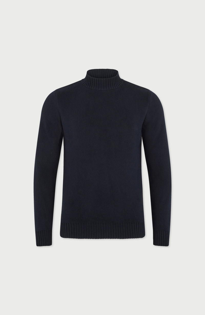 Mens Midweight Cotton Mock Turtleneck Jumper