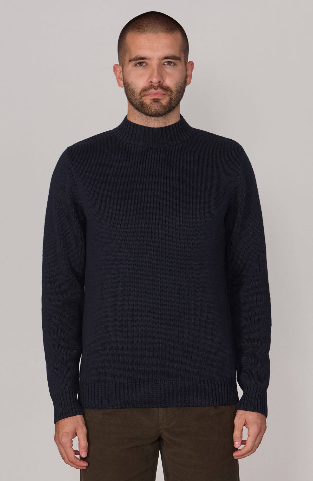 Mens Midweight Cotton Mock Turtleneck Jumper