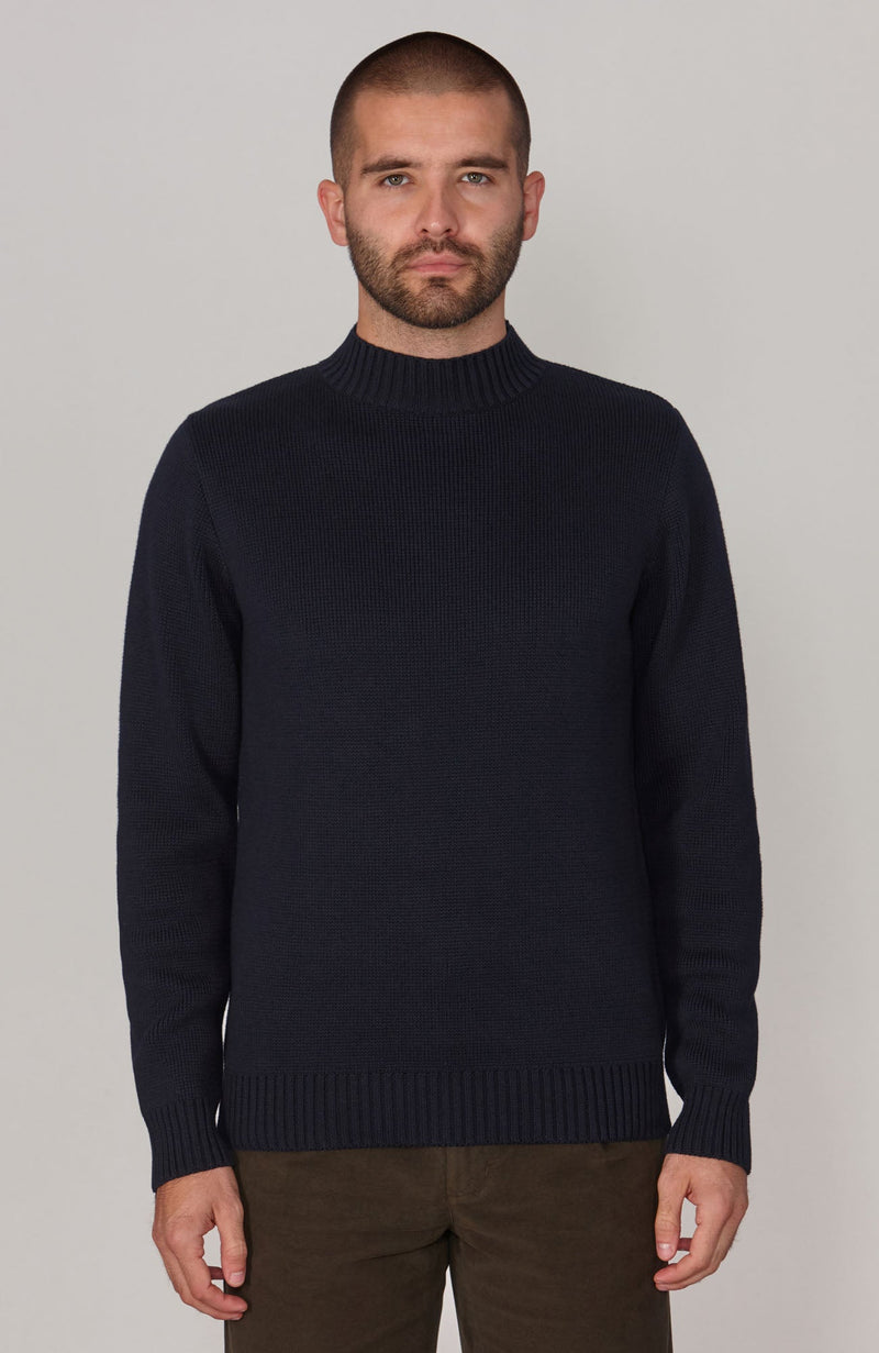 Mens Midweight Cotton Mock Turtleneck Jumper
