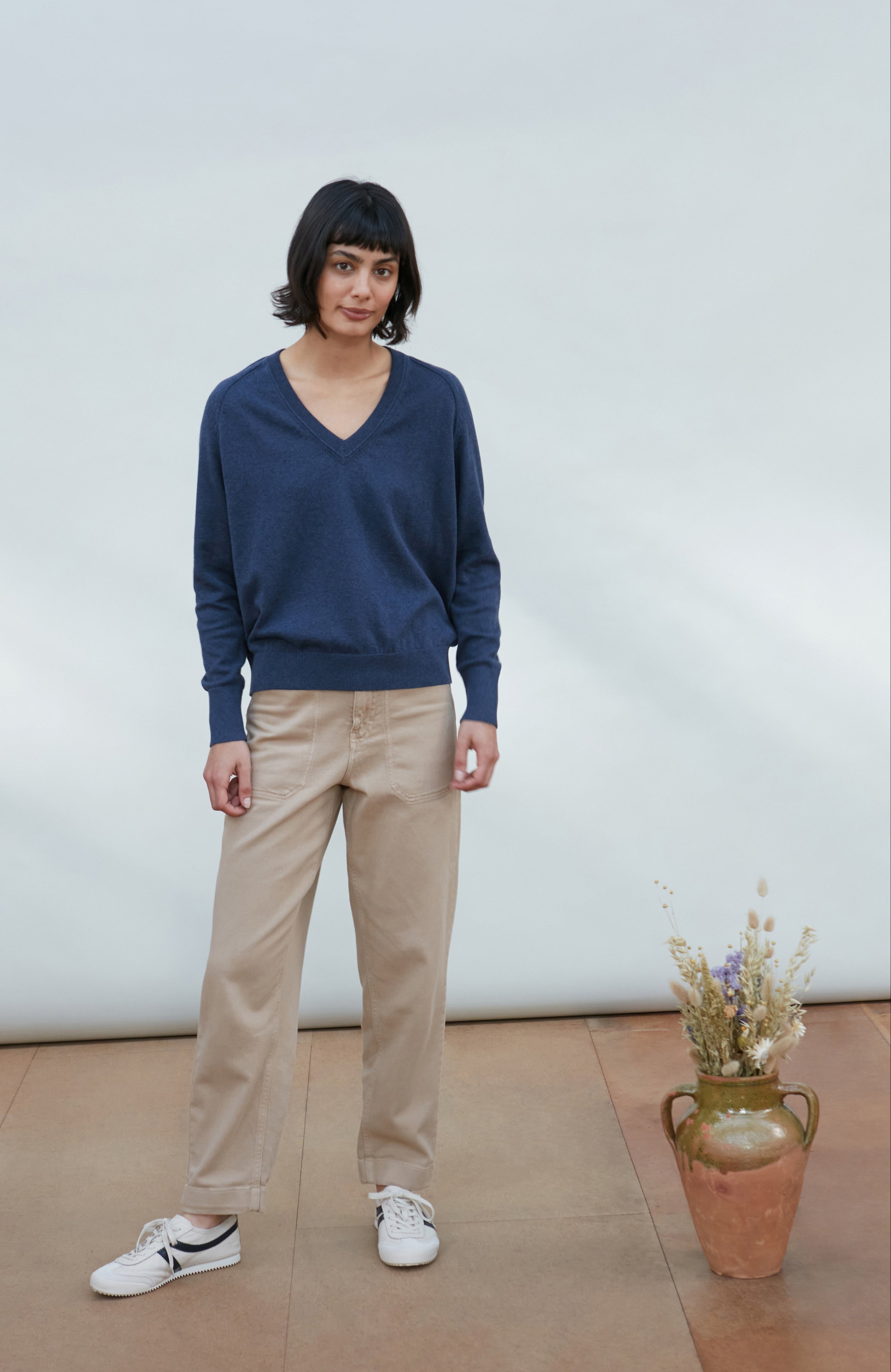 Womens Lightweight Cotton Deep V Neck Jumper