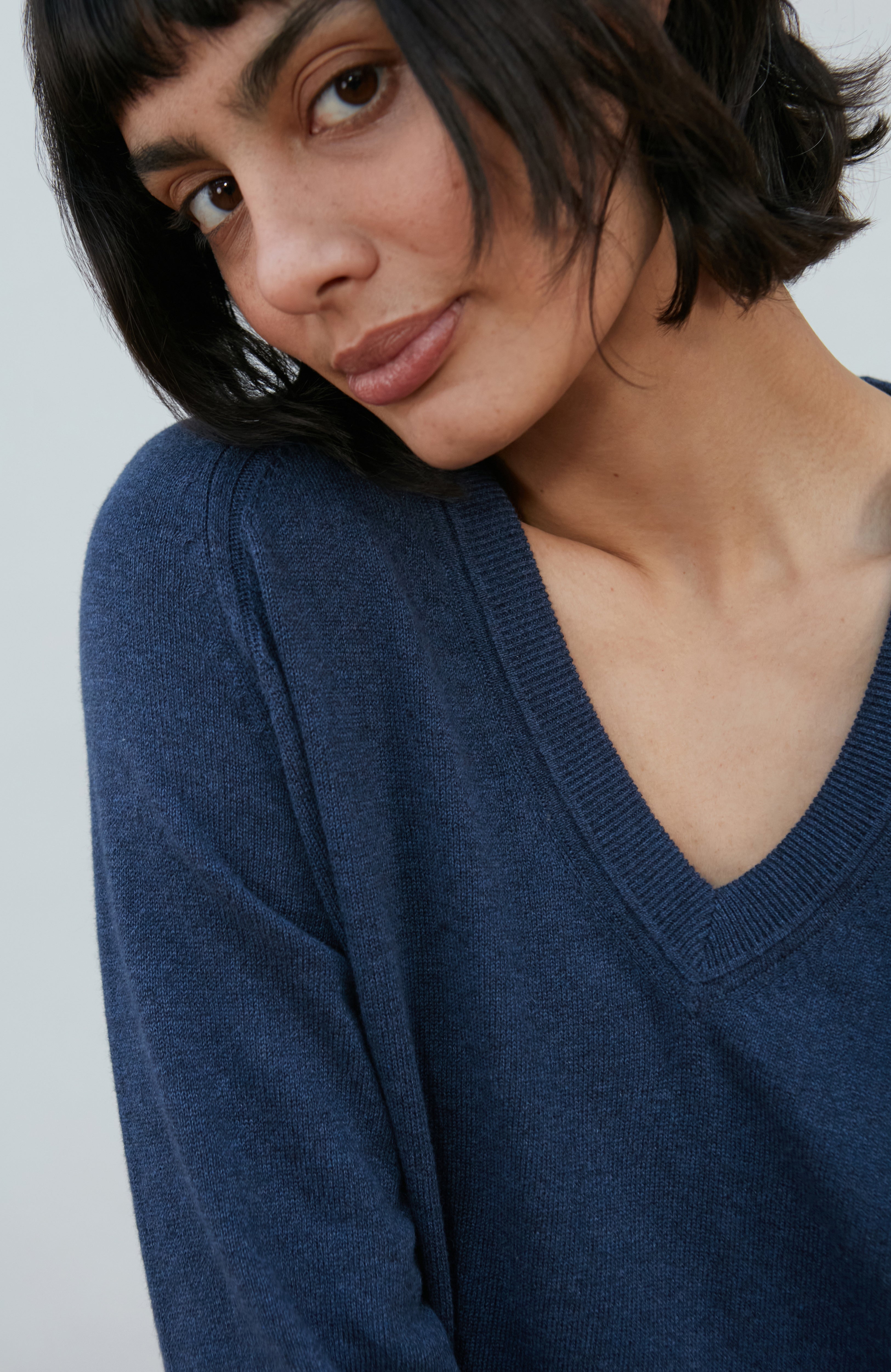 Womens Lightweight Cotton Deep V Neck Jumper
