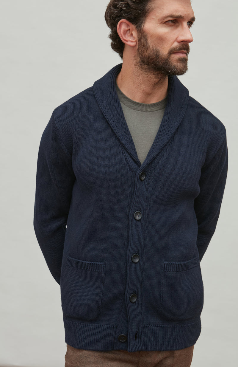 Mens Midweight Cotton Shawl Collar Cardigan