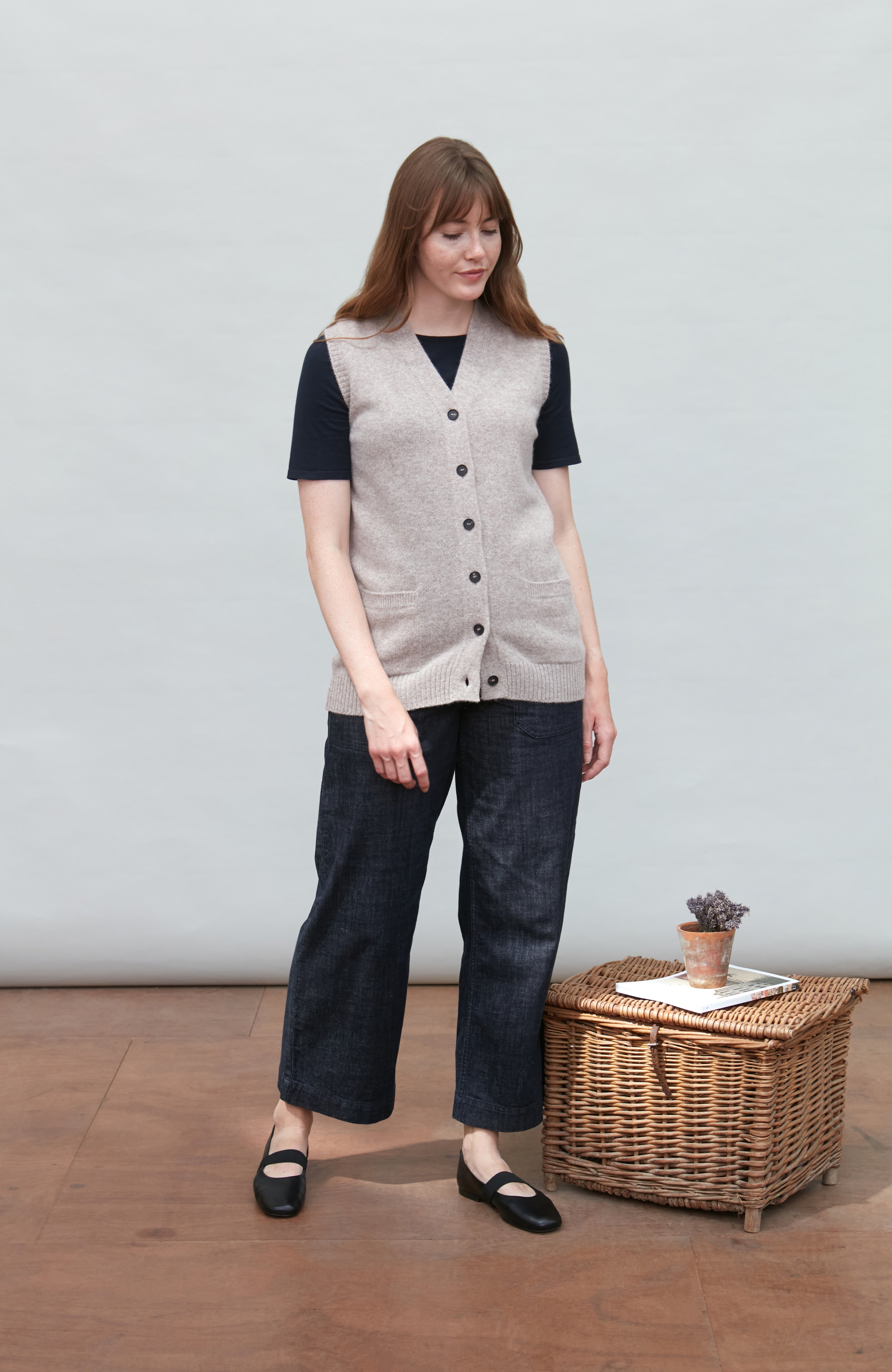 Womens Lambswool V Neck Waistcoat with Pockets