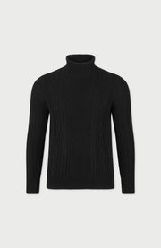 Mens Midweight Cotton Roll Neck Cable Jumper