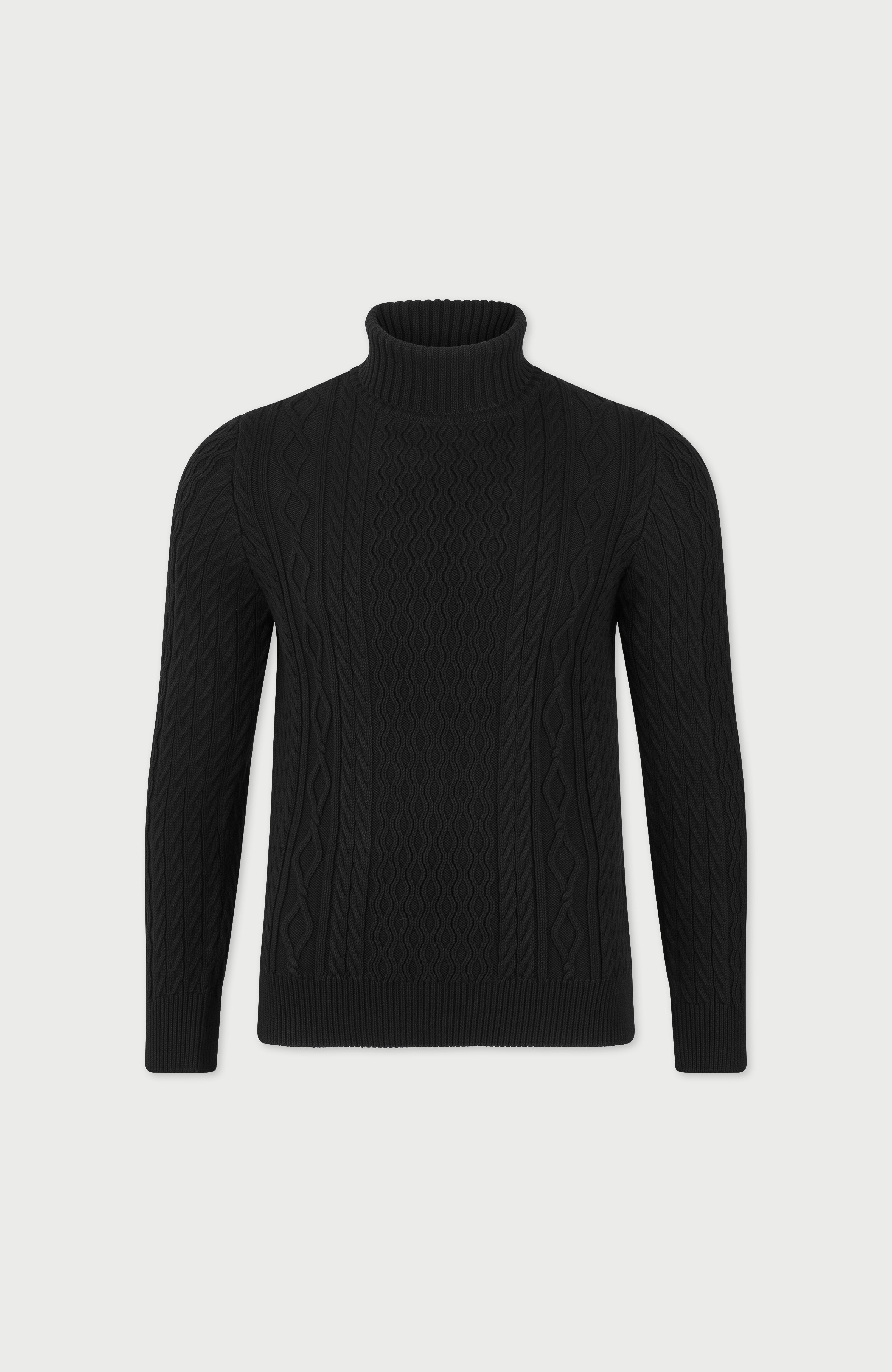 Mens Midweight Cotton Roll Neck Cable Jumper