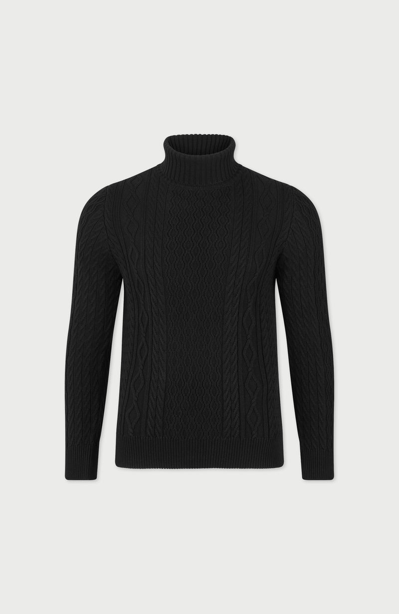 Mens Midweight Cotton Roll Neck Cable Jumper