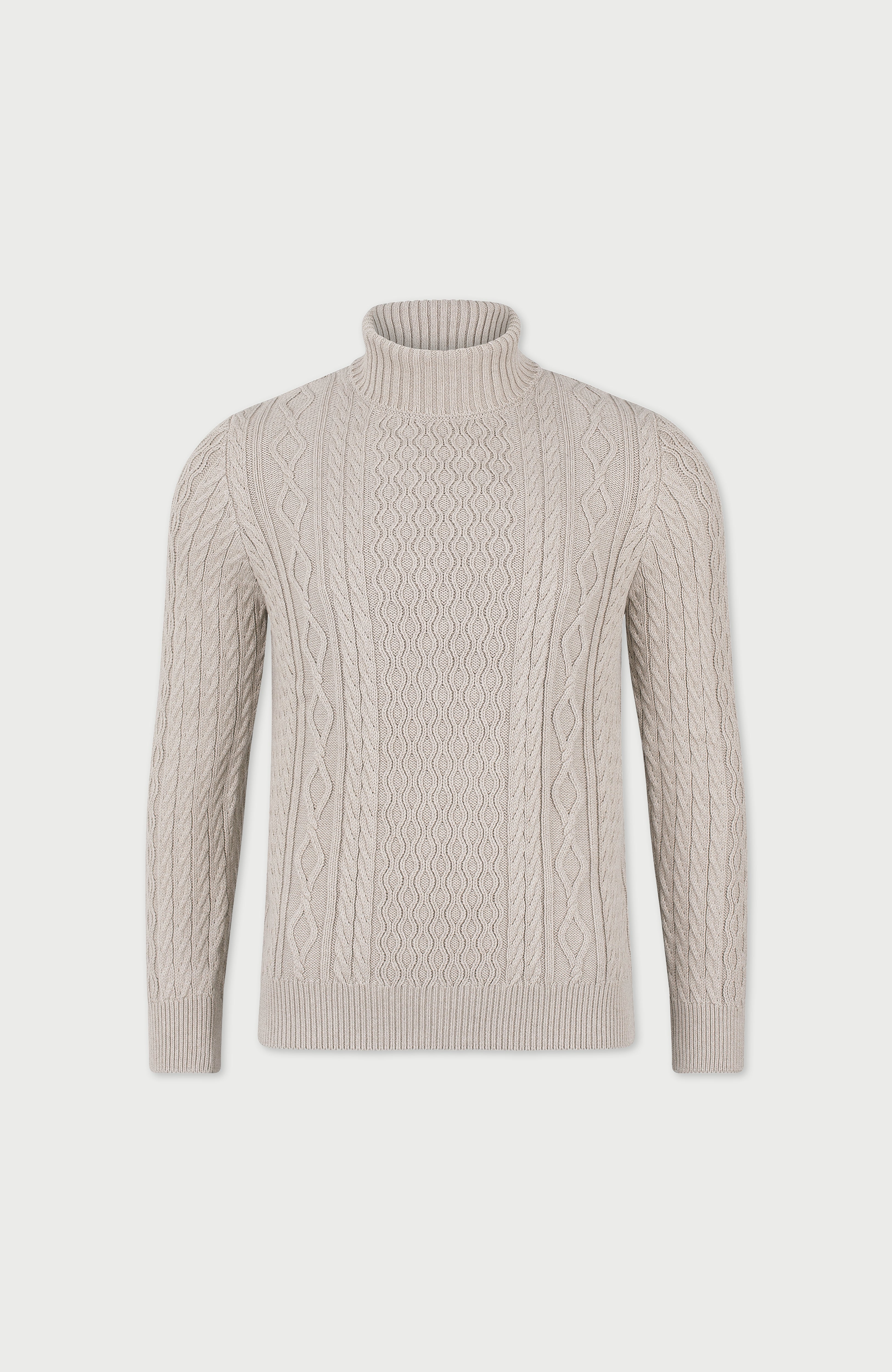 Mens Midweight Cotton Roll Neck Cable Jumper